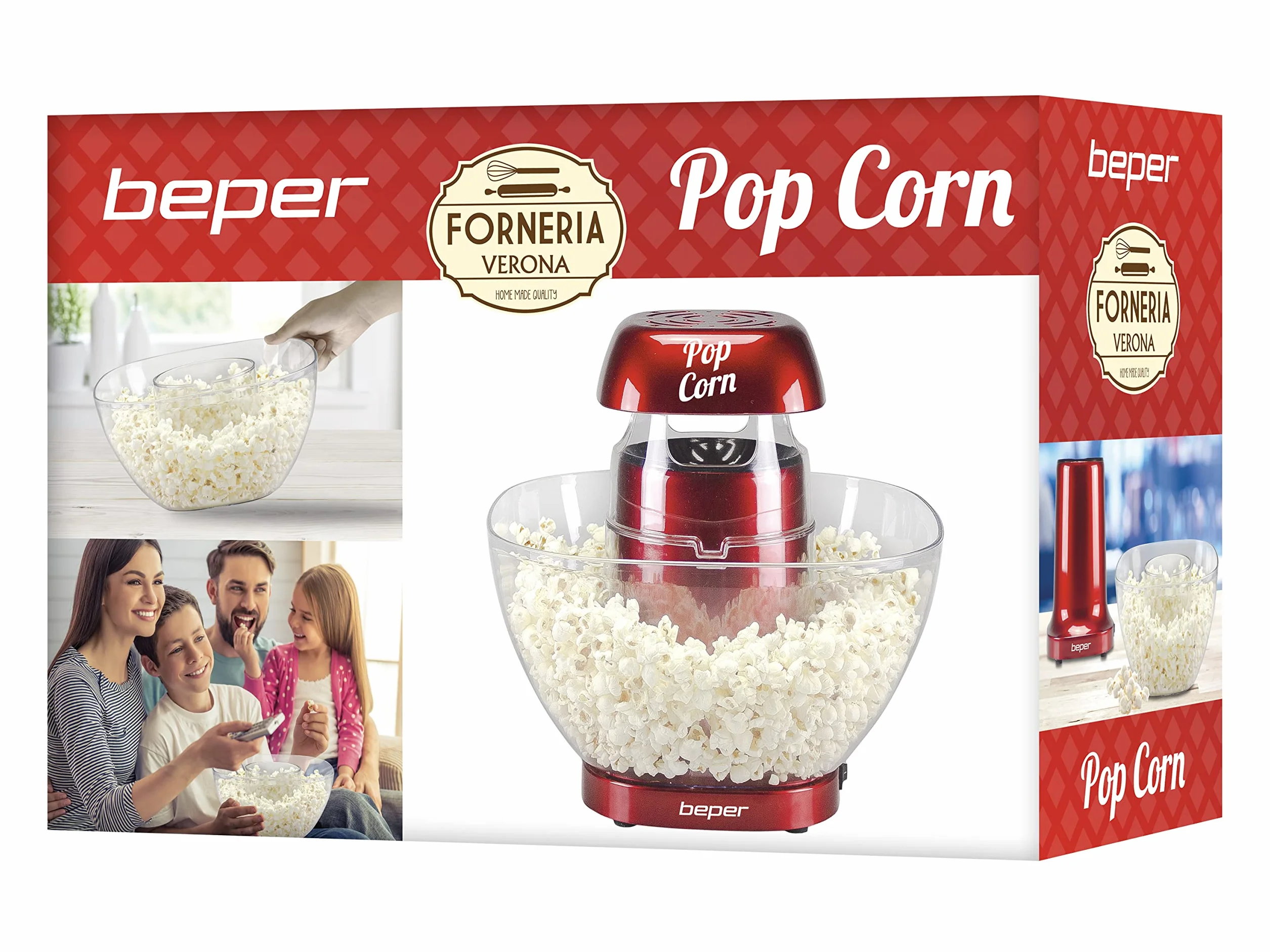 BEPER P101CUD052 Macchina Popcorn ad Aria Calda – Macchina Pop Corn con Ciotola Rimovibile per Popcorn Senza Grassi o Olio