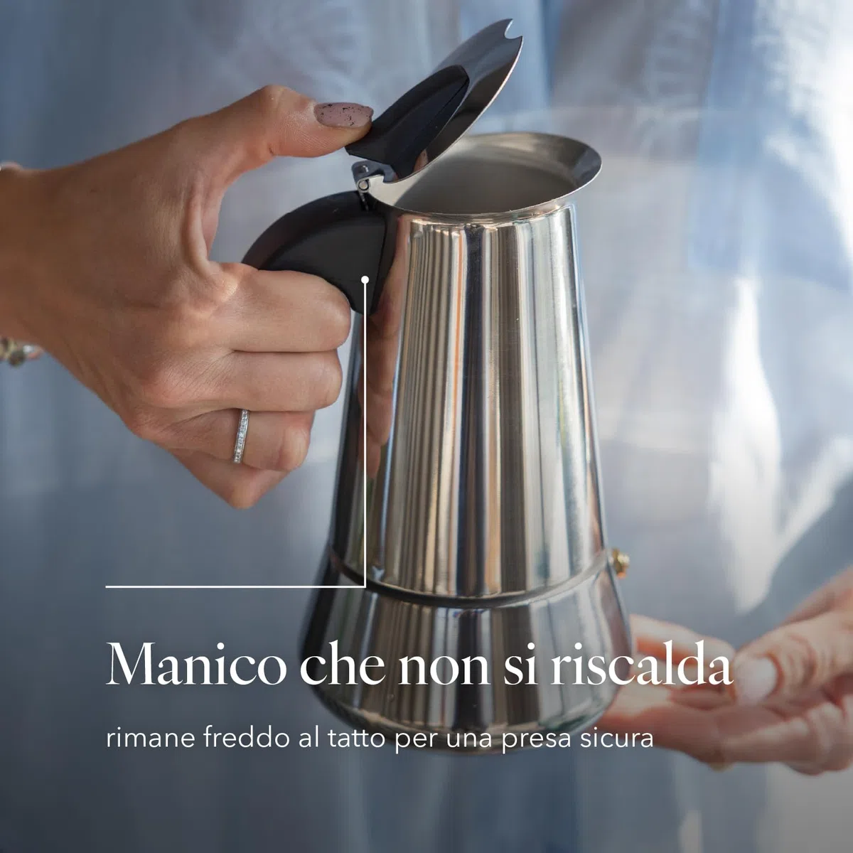 FLORINA Caffettiera 9 Tazze (450 ml) I Moka Induzione per Piano Cottura LINDA I Caffettiera in Acciaio Inossidabile con Manico Sagomato I Adatta a Tutti i Tipi di Fornelli e Induzione