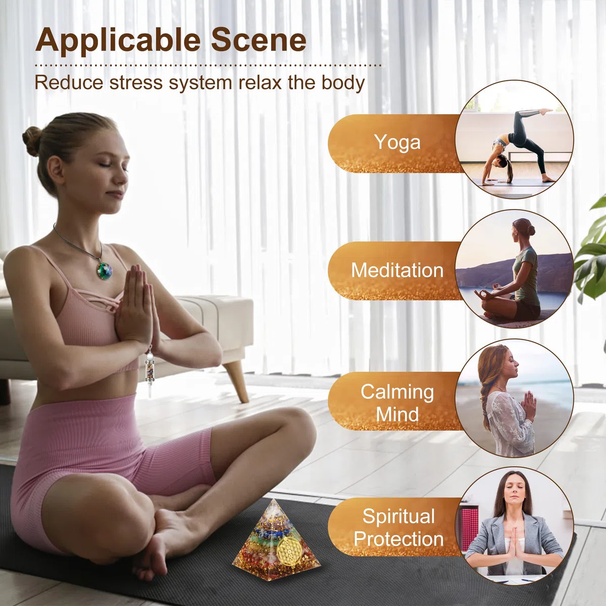 The7boX Orgone Piramide, 7Crystal Chakra Set con Pendente e Pendolo per Reiki Healing e Crystal Grid Meditation, per Healing Health (6cm*6cm)