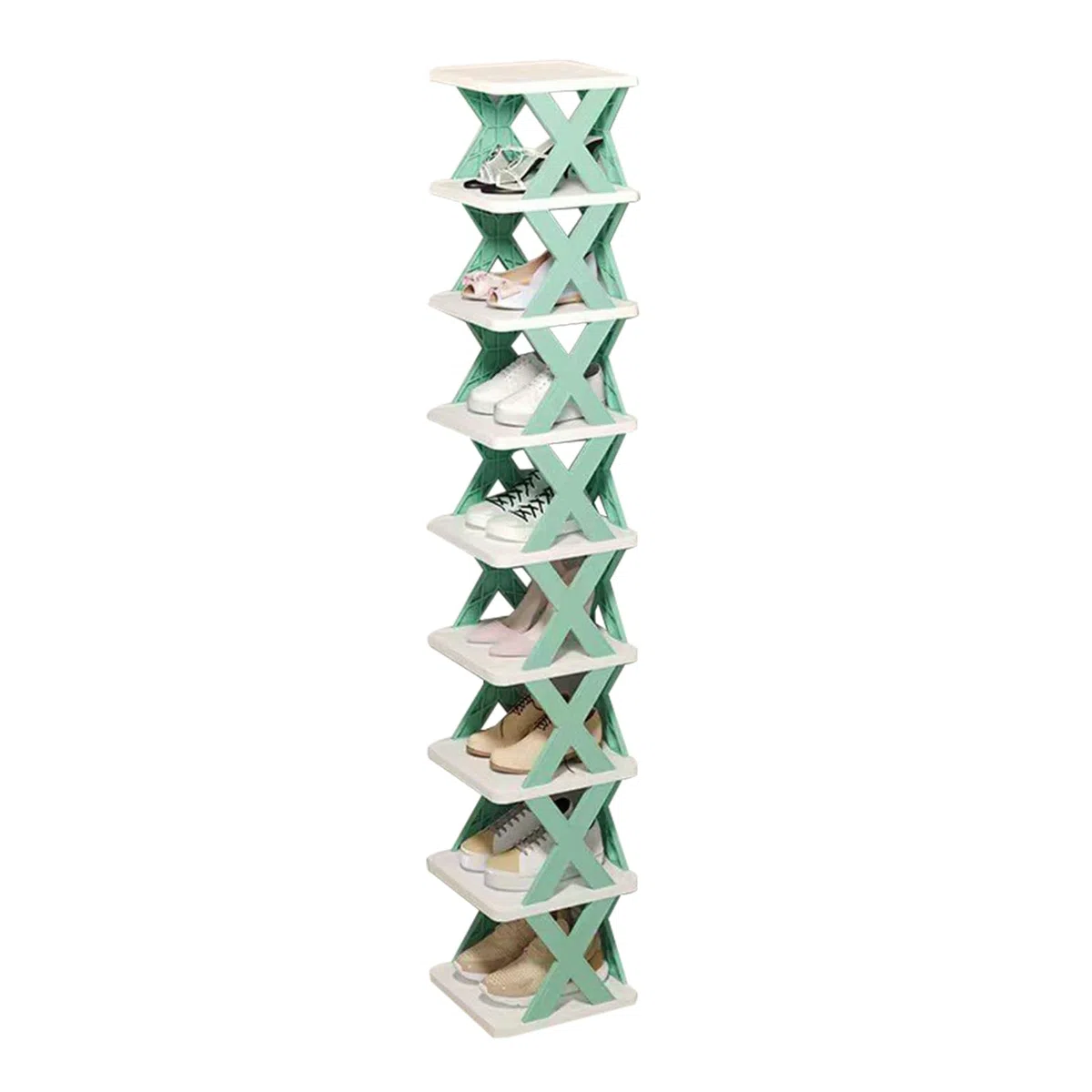 Scarpiera, scaffale angolare a 9 ripiani, pieghevole, verticale, alta e stretta, organizer per pantofole, per ingresso, bagno, materiale ABS, 26 x 26 x 127 cm