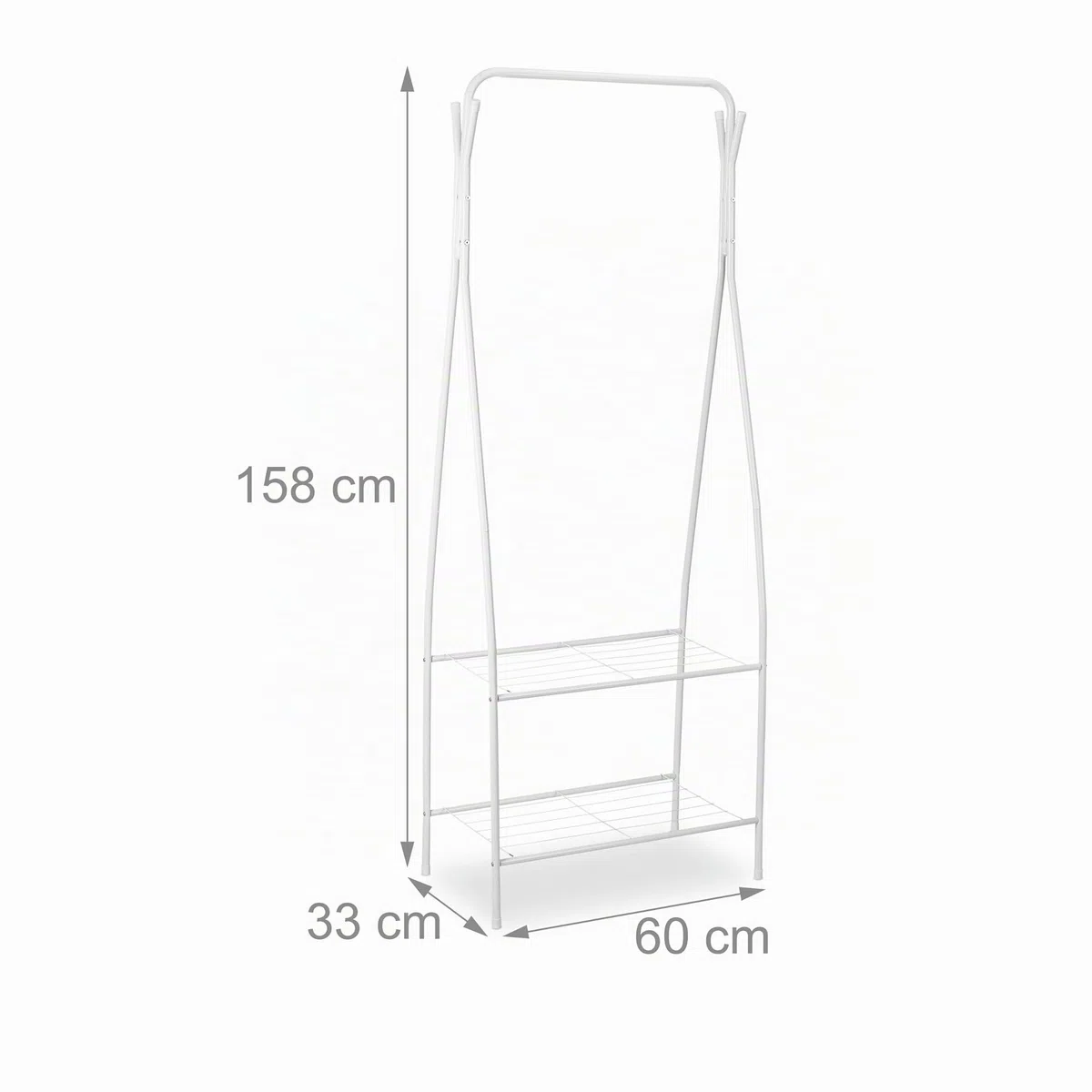 Relaxdays Stand Appendiabiti, Metallo, 2 Ripiani & 4 Ganci, Attaccapanni, Corridoio & Spogliatoio, 158x60x33 cm, bianco
