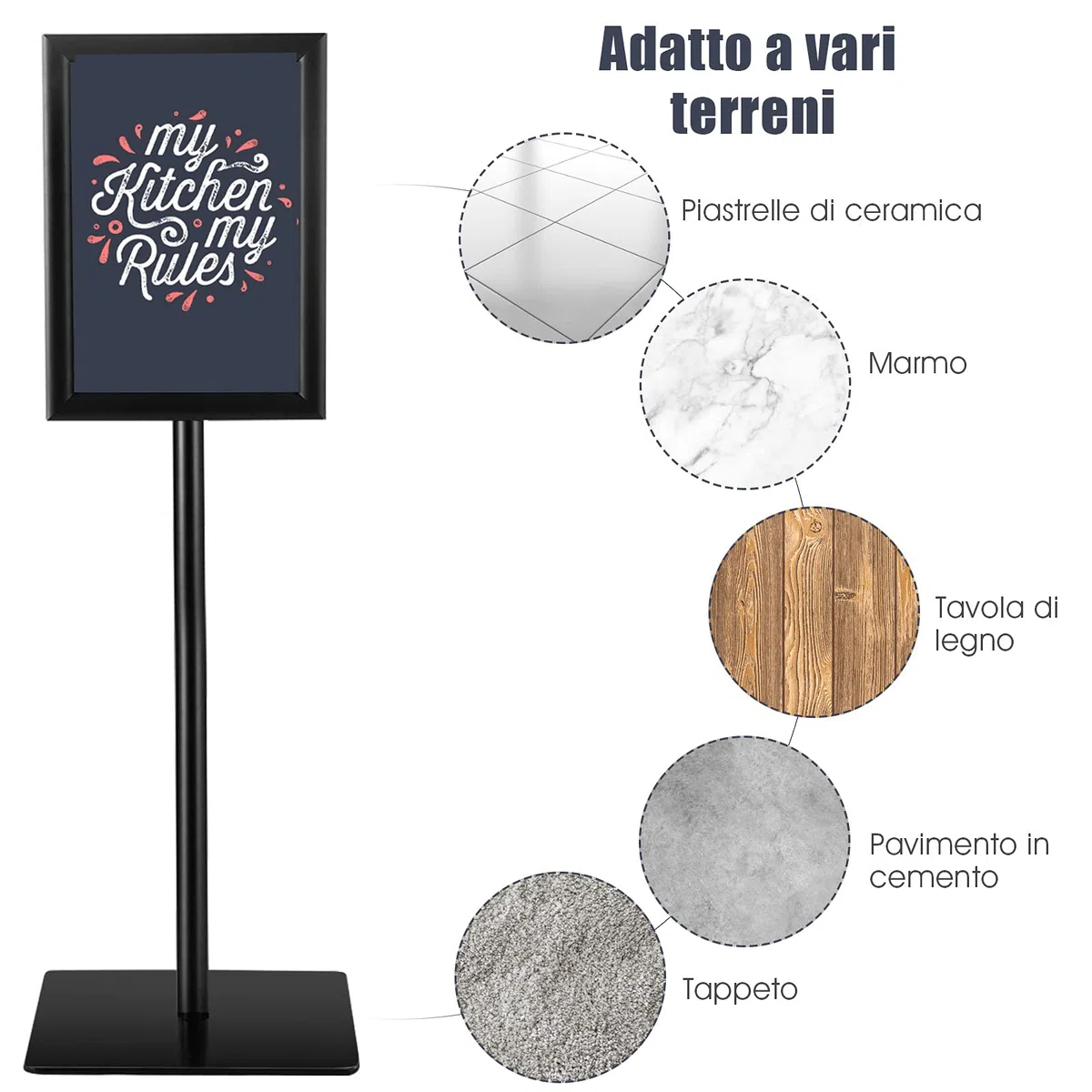 RELAX4LIFE Stand Espositore da Terra per Poster con Cornice a3/a4 in Plexiglass, Altezza Regolabile e Basa Quadrata Girevole a 360° (NERO, A4-1 PEZZO)