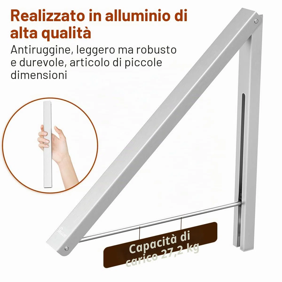 Appendiabiti a Parete Pieghevole, Appendiabiti Salvaspazio per Camera da Letto, Magazzino, Argento