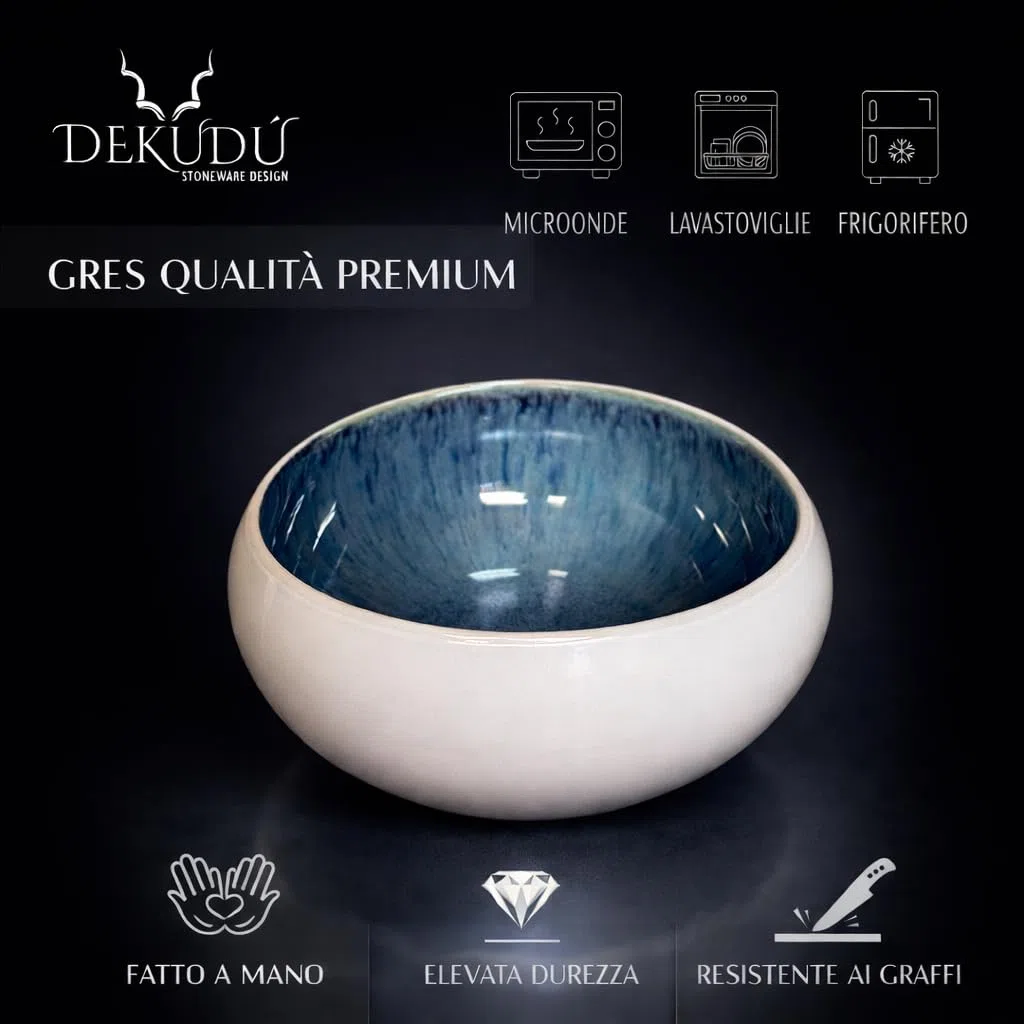 Ciotola colazione Piatti Moderni Ciotole Zuppa Ceramica Gres di Qualità - Realizzata a mano - 4 pezzi ∅ 15,5 cm - Elevata durezza - Lavabile in lavastoviglie e Adatto microonde - Bianco