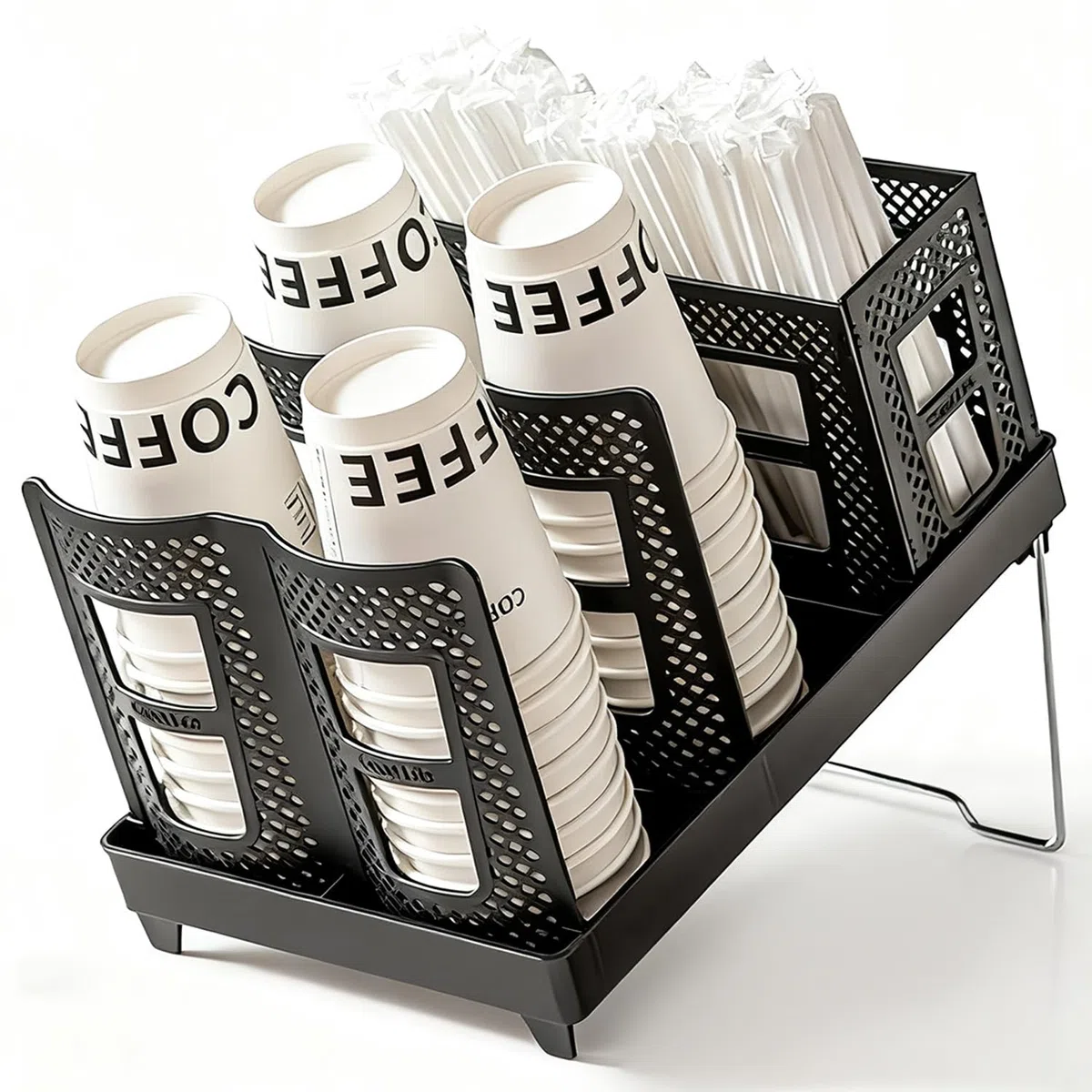 Organizer Angolo Bar per Casa e Ufficio Organizzatore Caffetteria per Bicchieri e Accessori Dispenser da Caffè per Bar Banconi e Sala Relax (Nero)