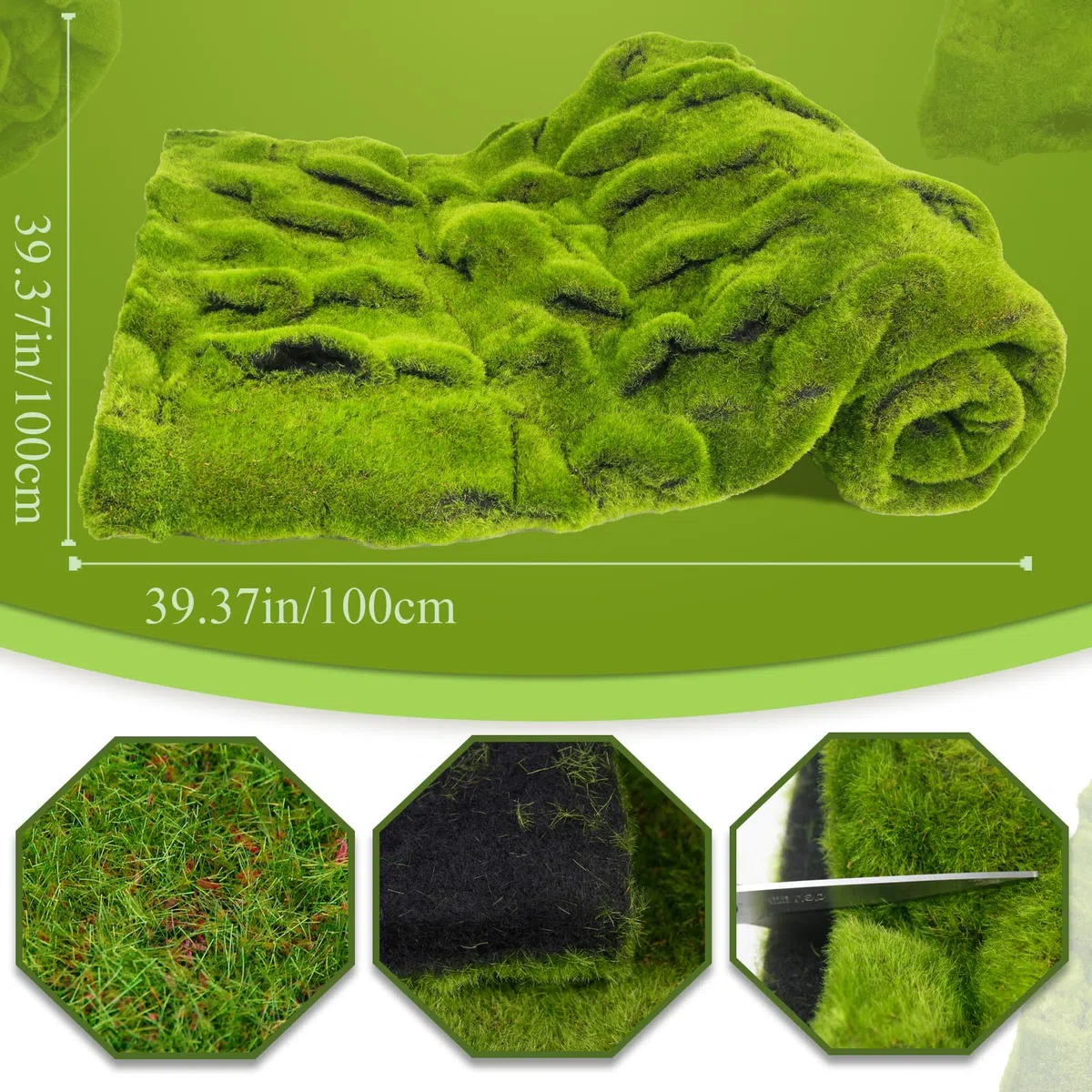 Muschio Finto per Decorazioni 100 x 100 cm Tappeto di Muschio Stabilizzato Nylon Verde Artificiale Muschio Sintetico per Modellismo Terrario Casa Decori Natale Pasqua Parete