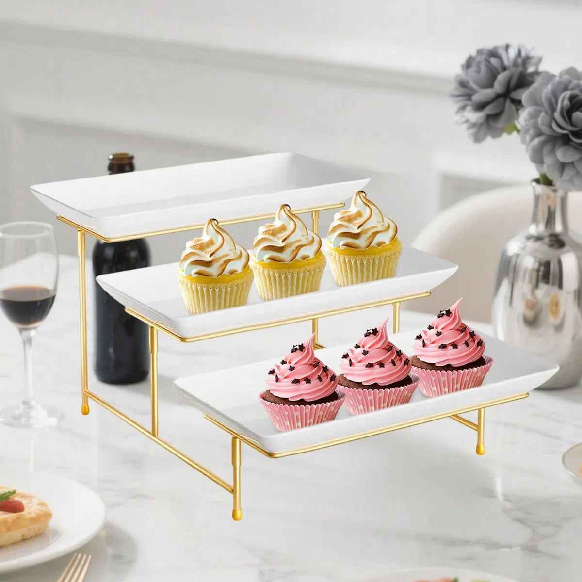 Set di Vassoi a Strati per Servire Frutta E Dolci Design Elegante E Pratico Adatto per Feste in Giardino Pranzi E Aperitivi, Oro