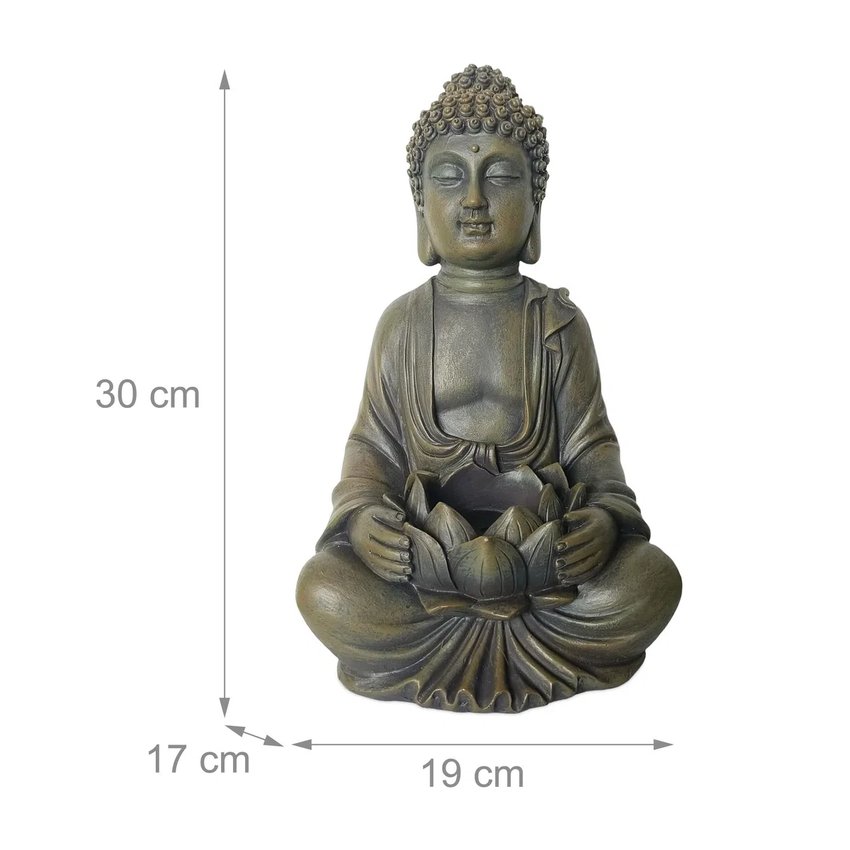 Relaxdays Statua Buddha Seduto 30 cm con Loto per Giardino e Soggiorno, Resistente alle intemperie, Bronzo