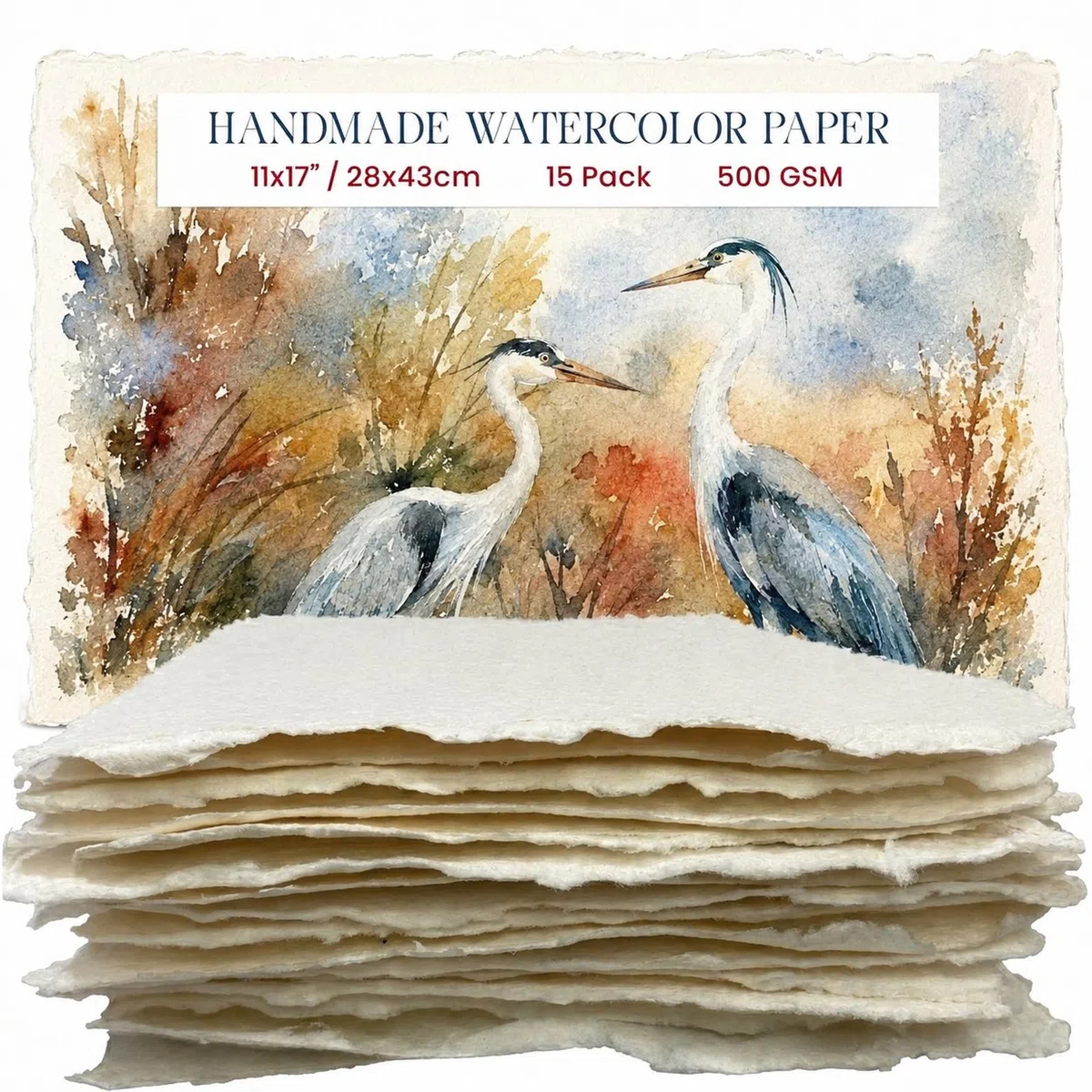 Wanderings Carta Per Acquerello Spessa Fatta A Mano Con Bordo Sfrangiato - 28x43cm - 500GSM, Carta Pregiata Avorio A Grana Fine Per Tecniche Miste, Pressata A Freddo Di Cotone Riciclato - 15 Fogli