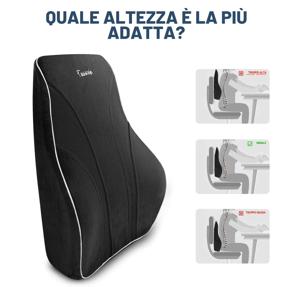 Cuscino Lombare Sedia Ufficio, Cuscini Lombari per Auto Sedia Ufficio Divano Sedia a Rotelle, Cuscino Lombare con Cinturini Regolabili a Doppio (36 * 22 * 15)
