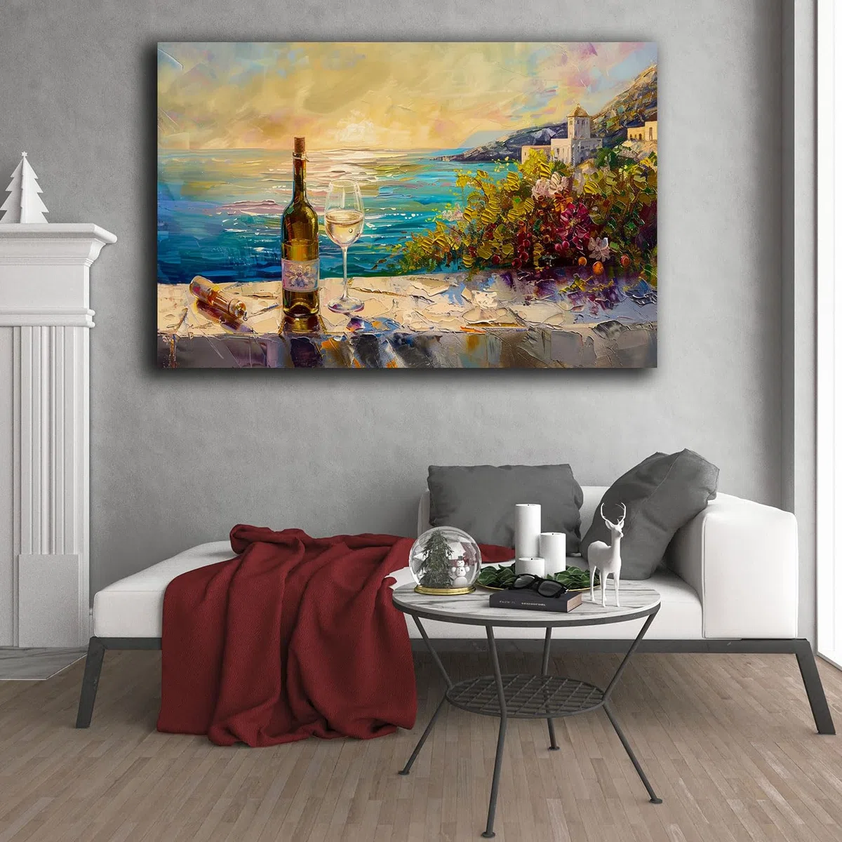 Quadro Moderno MARE vino e calice Quadri moderni soggiorno da Parete XXL grande Stampa su tela Canvas Decorazione Murale muro Salone Arredo Camera da letto Cucina (7, 40x70 cm, Canvas intelaiato)