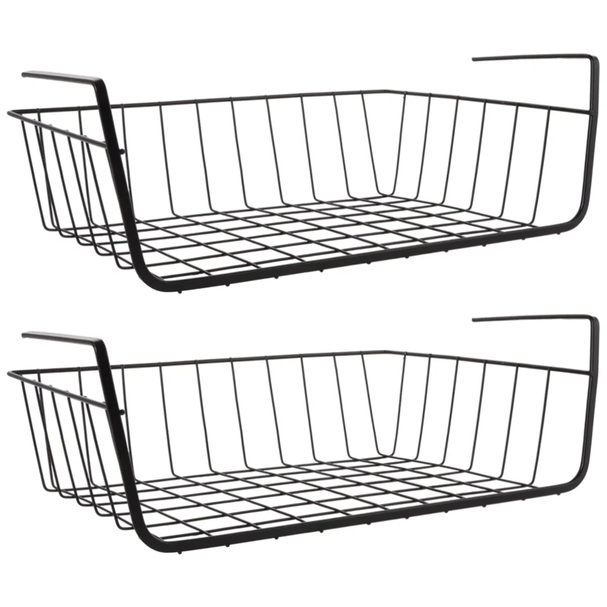 2 Pezzi Cestello Sotto Mensola Nero, Organizer Sottopensile Cucina 34 x 11,5 x 20,5 cm Senza Forare, Mensola Salvaspazio per Armadio Dispensa Bagno