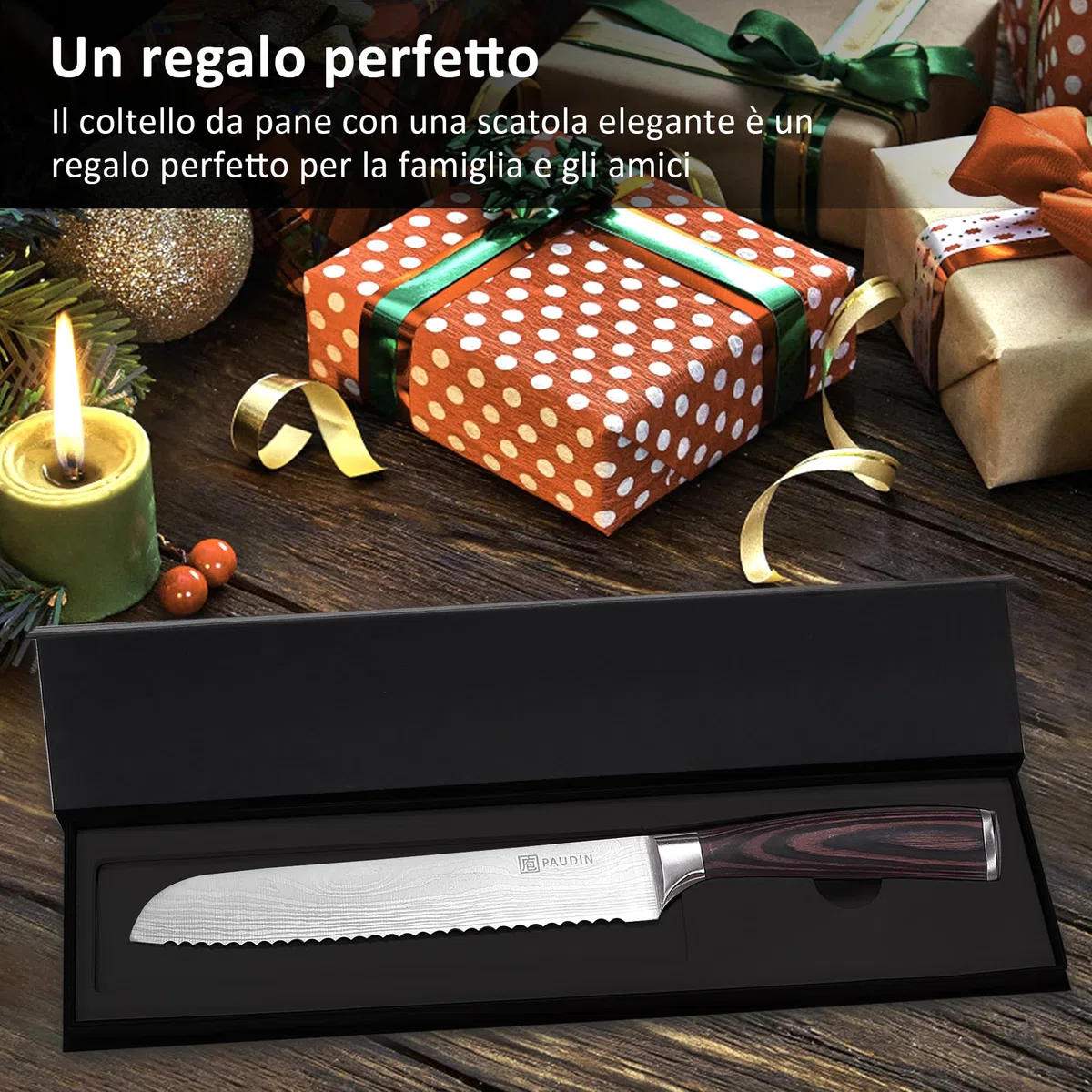 PAUDIN Coltello da Pane Professionale, Dimensioni da 20 cm con Lama Seghettata in Acciaio Inossidabile di Alta Qualità, Extra AffilatO con Impugnatura Ergonomica