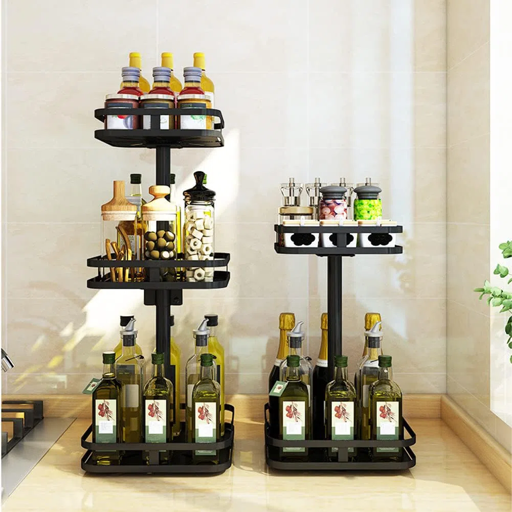 YunNasi Porta Spezie per Cucina Portaspezie Girevole In Acciaio Inox Nero Lazy Susan Organizer Scaffale da Cucina (2 Tiers, Quadrato)