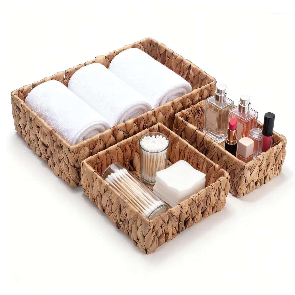 3 Pezzi Cestino Portaoggetti in Vimini, Cestini in Giacinto D'acqua Naturale Rettangolare, Cesto di Intrecciato Decorativo per Bagno, Scaffale, Cucina, Soggiorno