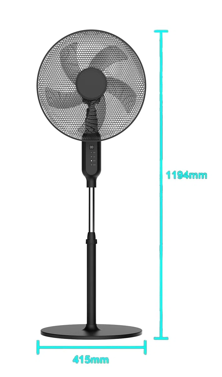 Megashopitalia Ventilatore a Piantana 45W base Tonda Cinque Pale Telecomando (Nero)