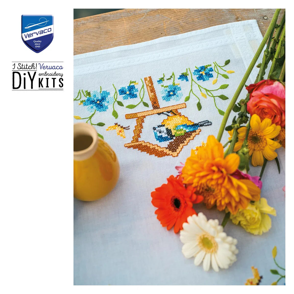 VERVACO Kit Centrotavola Ricamo Prestampato CASE DI UCCELLI Set Ricamo Biancheria Da Tavola 40 x 100 cm Set Fai Da Te Creativo Size Kit Hobby Creativi Adulti Casa Decor Embroidery Embroidery Runner
