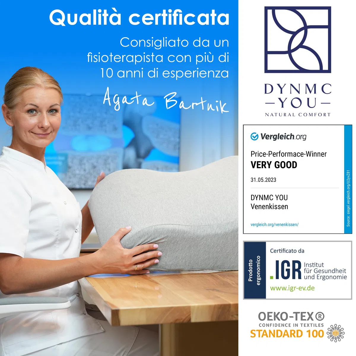 DYNMC you Cuscino Gambe per gambe pesanti stanche & recupero post-operatorio – Cuscino Venoso Elevazione gambe gonfie & supporto ginocchio – Cuscino Letto Divano – OEKO-TEX – Taglie dalla S alla XL