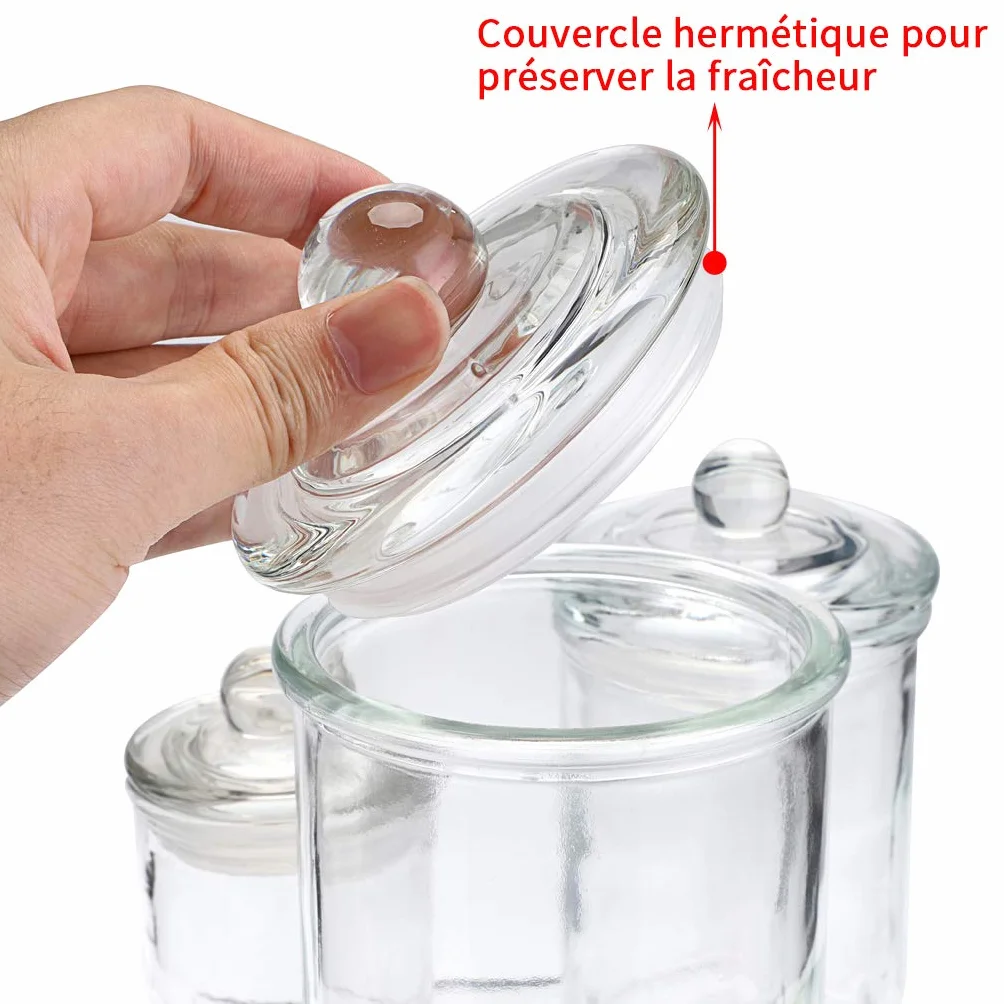 Skelang 3 pz Barattoli in vetro ermetico, barattolo di vetro con coperchio, per conservare sale da bagno, cotone stelo, palline di cotone in bagno
