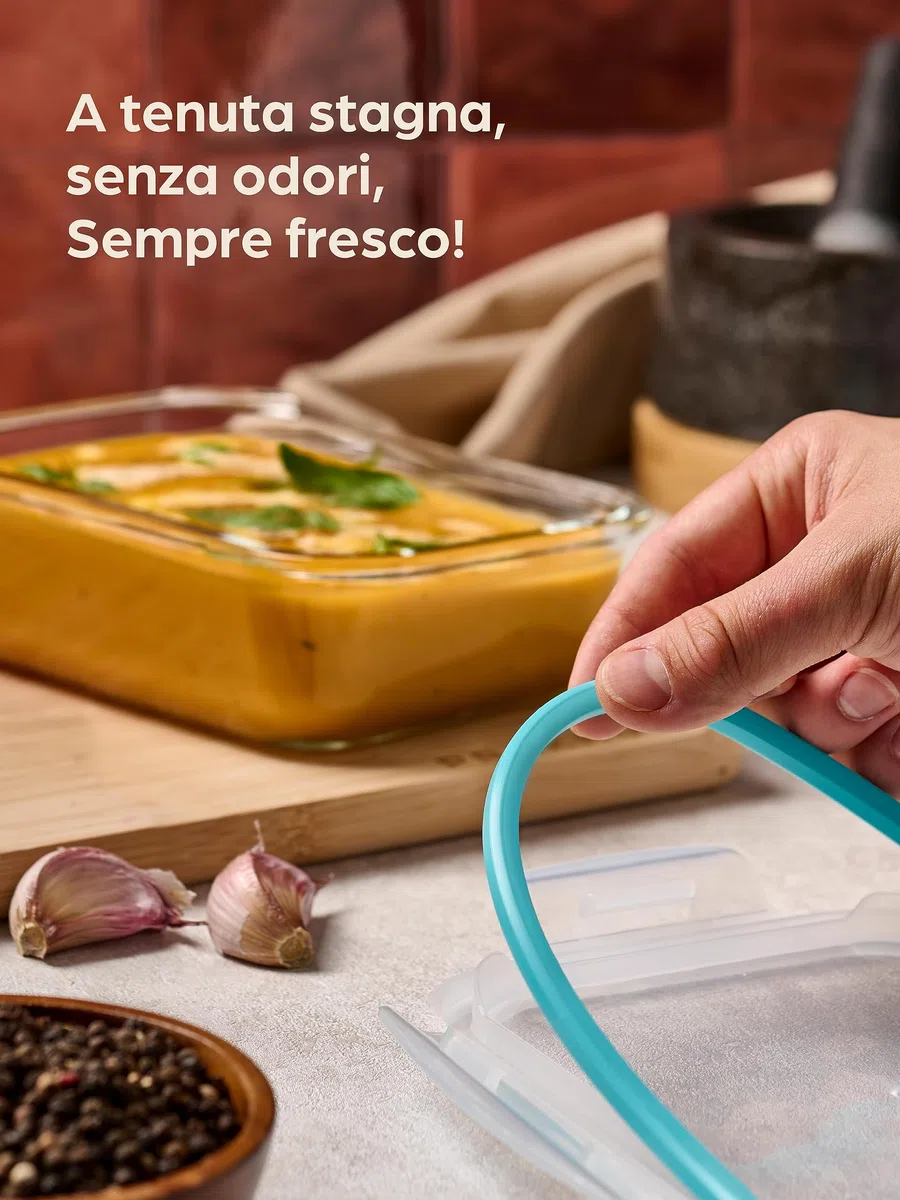 Praknu Contenitori Ermetici Per Alimenti in Vetro - Set da 4 - Con Coperchio - Capacità 1l - Senza BPA - Adatti al Congelatore e al Microonde - Lavabili in Lavastoviglie