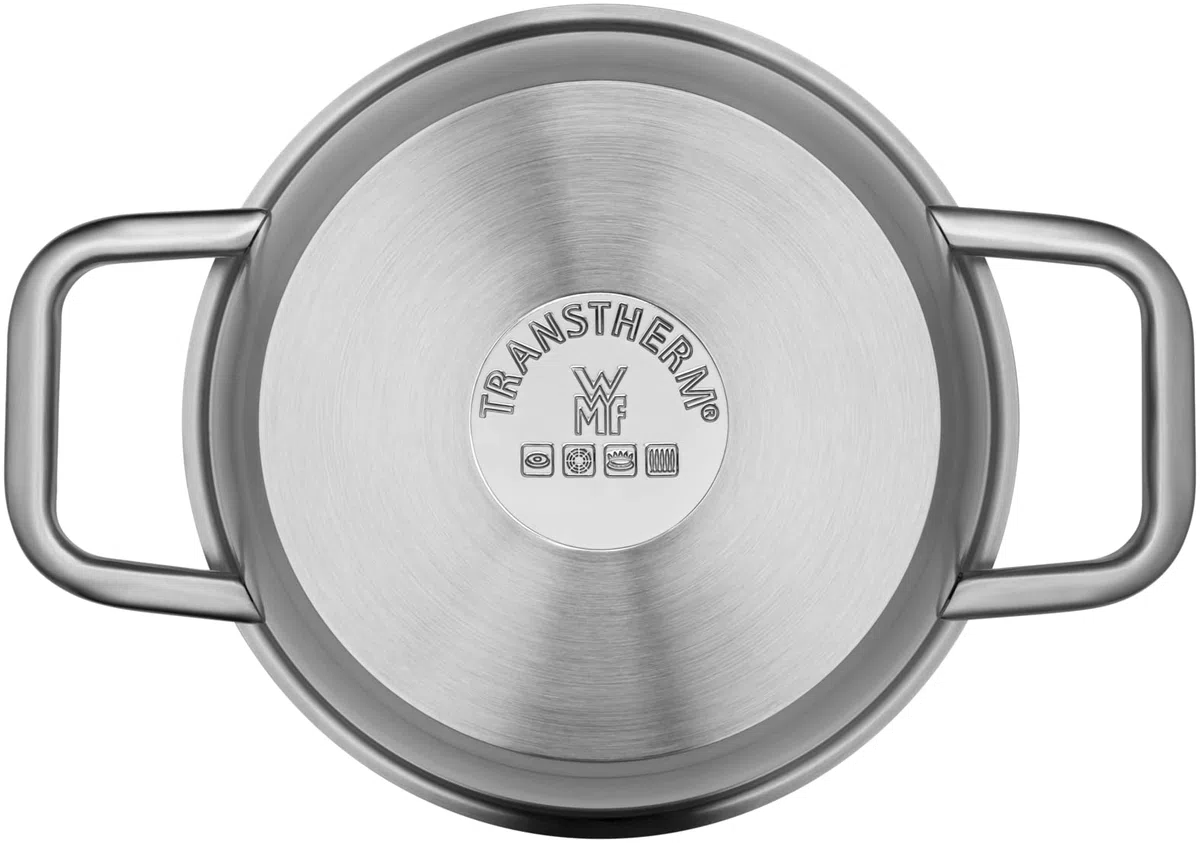 WMF Iconic - Pentola piccola da 18 cm, coperchio in acciaio inox di alta qualità, a induzione da 2,3 l, con manici che riducono il calore, in acciaio inox Cromargan lucido, non rivestito
