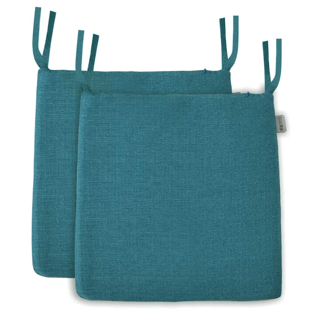 BALCONY & FALCON Cuscini per Sedie 2 Pezzi 41.5 x 38 cm - Rivestimento Estraibile e Lavabile in Lavatrice con Effetto Lino, Antiscivolo con Nastri - Ideali per Cucina Interni, Verde Petrolio