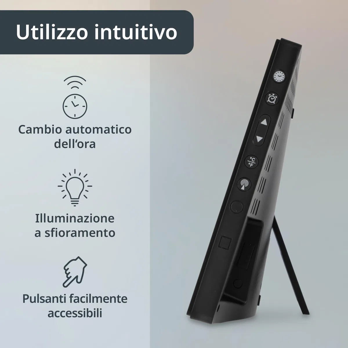 ADE Orologio digitale da tavolo o parete radiocontrollato | display XL | sveglia da comodino grande moderna | grandi numeri | con termometro e igrometro | perfetto per la cucina | nero