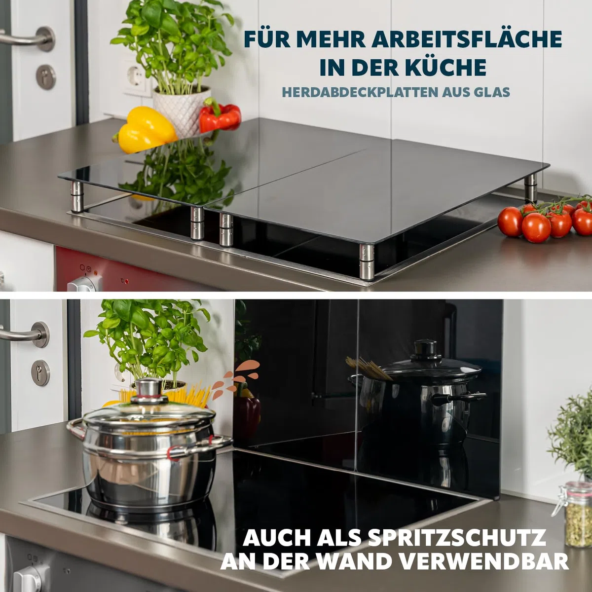 bremermann Set di 2 piastre di copertura per fornelli, in vetro di sicurezza, circa 30 x 6 x 52 cm (larghezza x altezza x profondità), base variabile (nero)