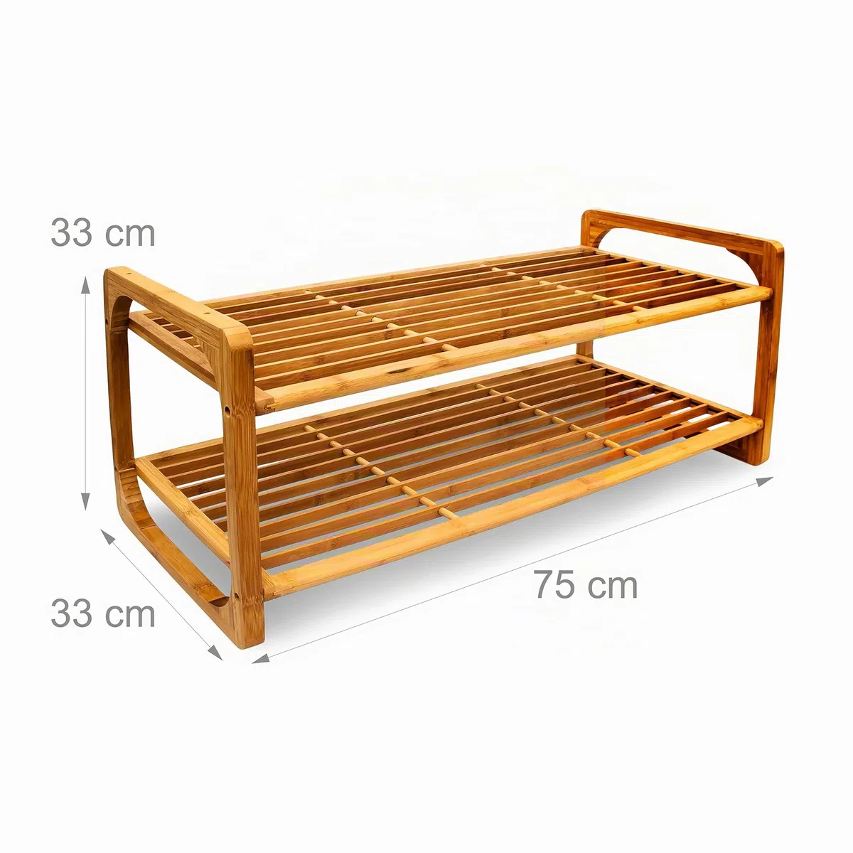 Relaxdays Scarpiera Scaffale in Bambù 75 cm, X 33 cm, 2 Ripiani, marrone, bambú, 6 pairs