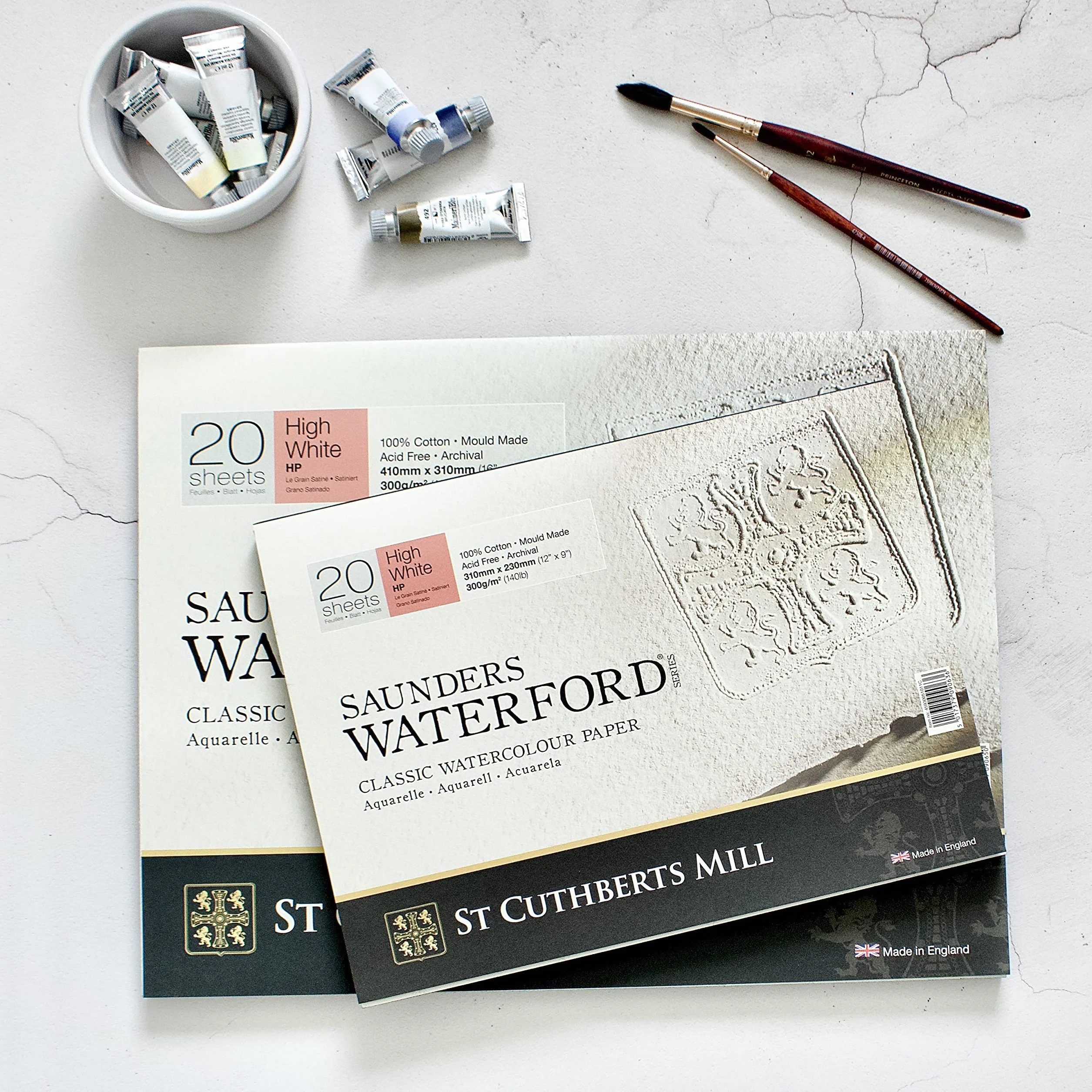 SAUNDERS WATERFORD SERIES blocco carta per acquerello,collato 4 lati 31x23cm,20 fogli, extra bianco, grana satinata, 300gm