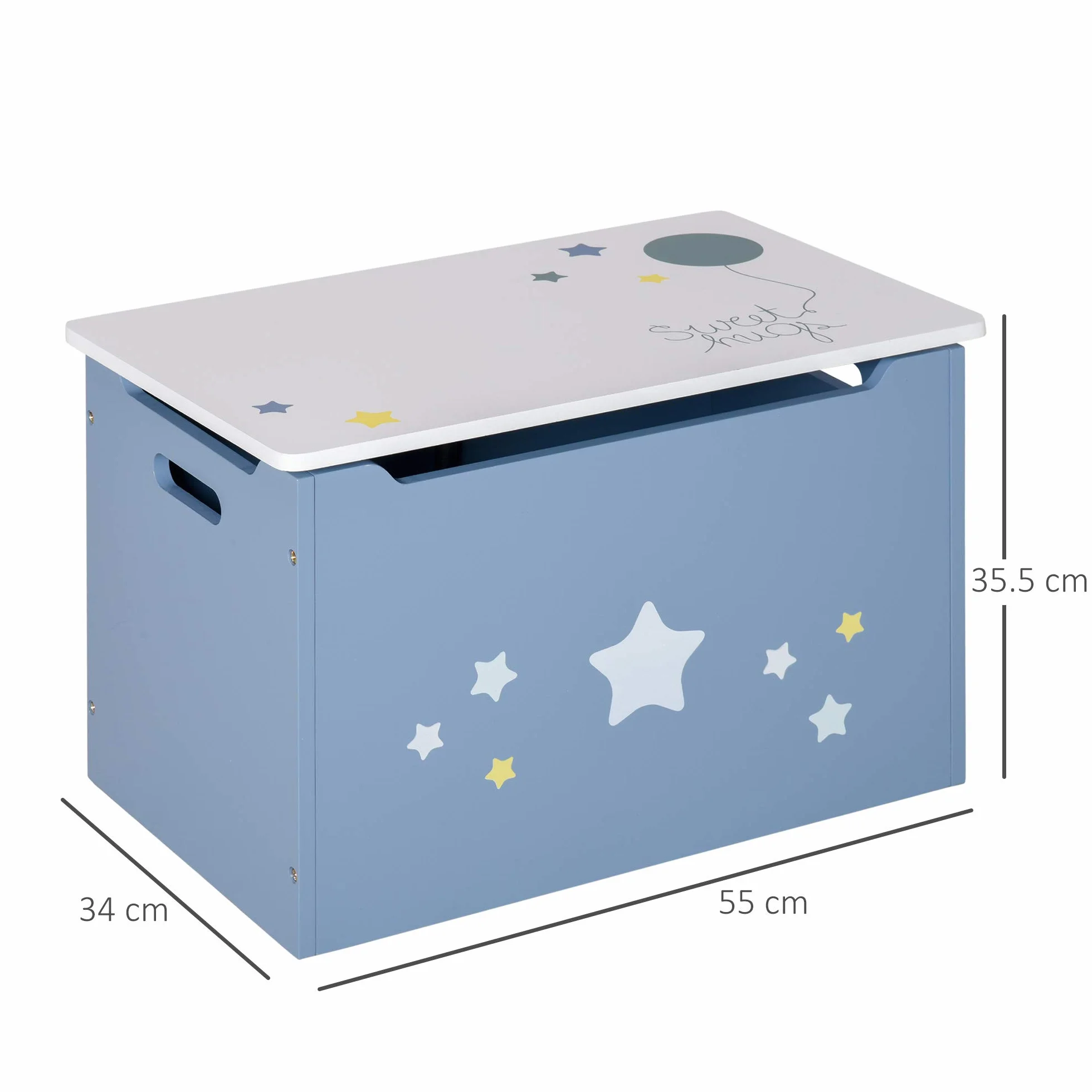 HOMCOM Cassapanca Baule Portagiochi in Legno Blu e Bianco, Panca per Cameretta Bambini 55 x 34 x 35.5 cm
