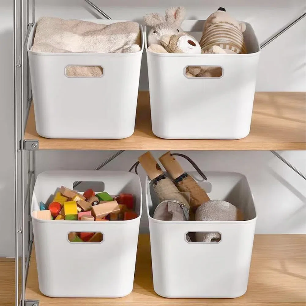 10 Cestini Portaoggetti Plastica Cestino portaoggetti Plastica Bianchi Contenitori Bagno e Cucina Scatole 26x17x15cm per Ufficio/Armadio
