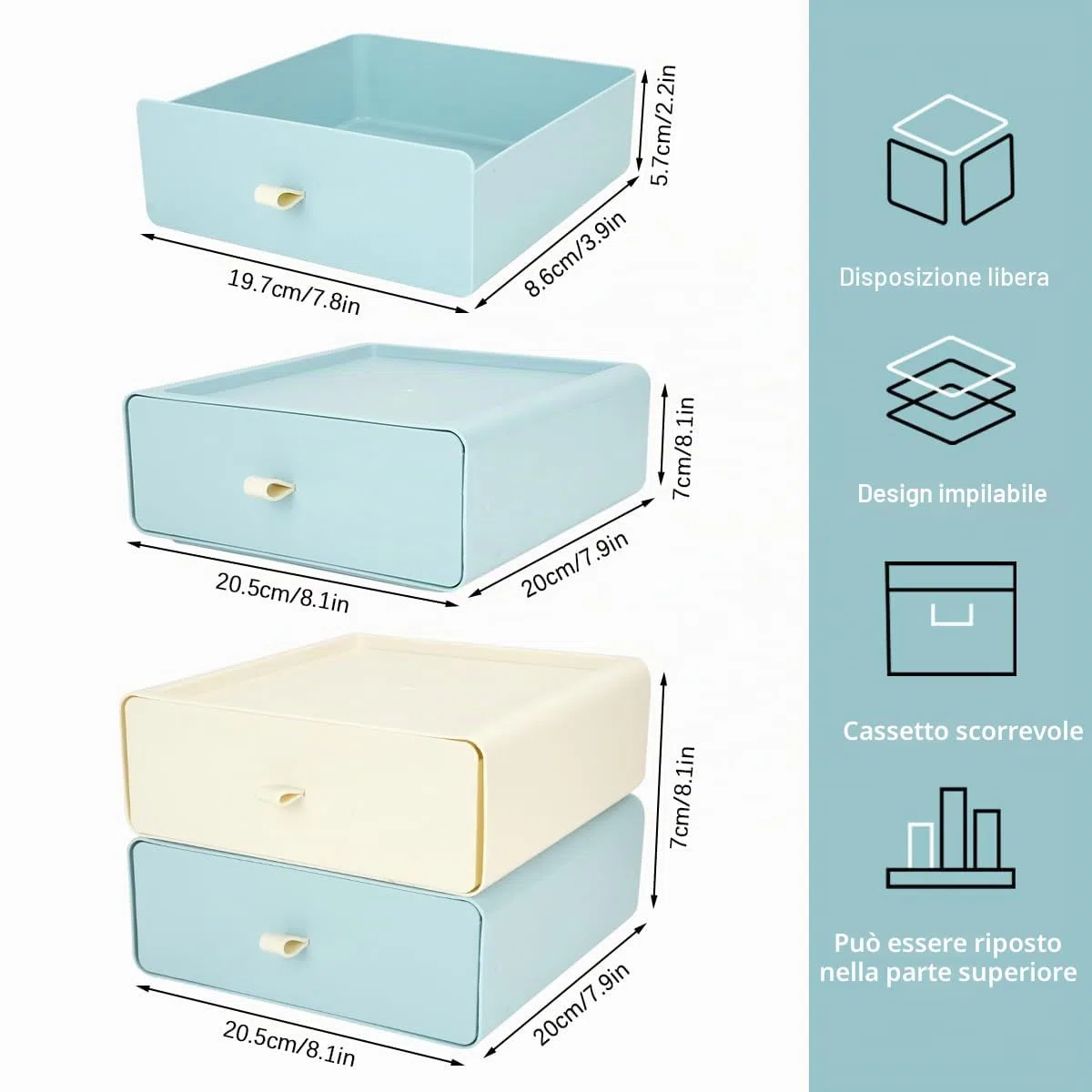 6 Pezzi Cassettiera Impilabile, Scatola di Immagazzinaggio con Cassetti, Organizzatore di Trucco per Scrivanie, Tavoli da Trucco, Scrivanie (6 Colori)