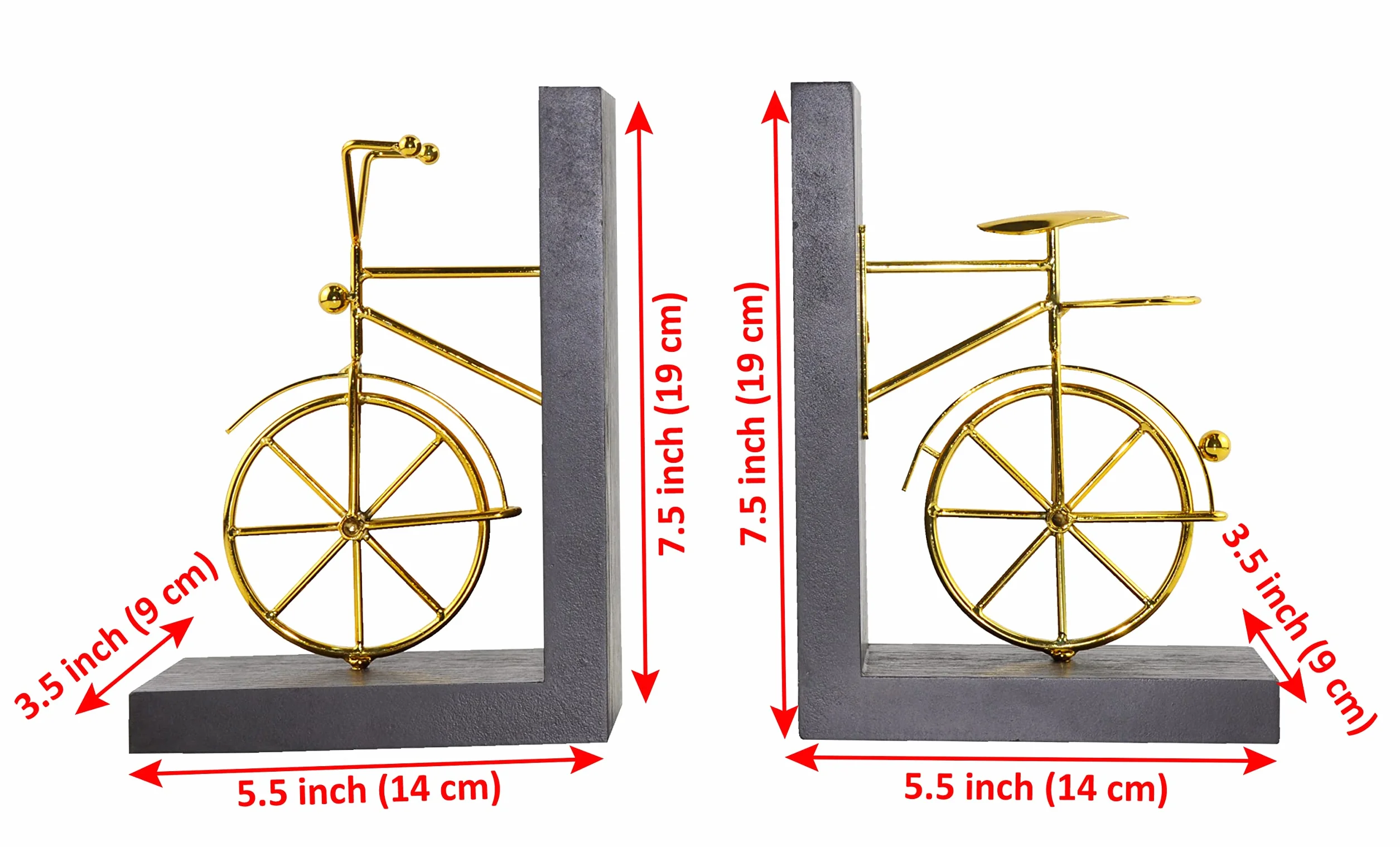 fermalibri per biciclette, fermalibri decorativi con fondo antiscivolo, supporto per libri in legno e metallo, espositore per libreria da ufficio, 1 paio, dorato e marrone