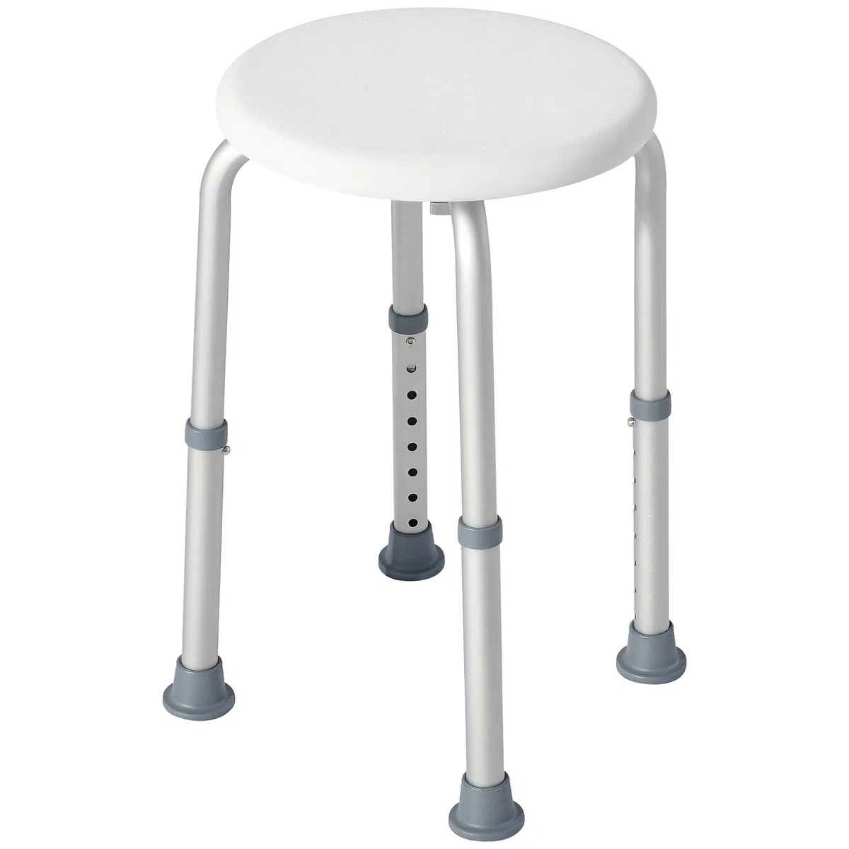 HOMCOM Sgabello da Doccia Girevole a 360° con Piedini Antiscivolo e Regolabile in Altezza su 8 Livelli, Sgabello per Doccia in Alluminio e PE, 32.5x41x35.5-54 cm, Bianco