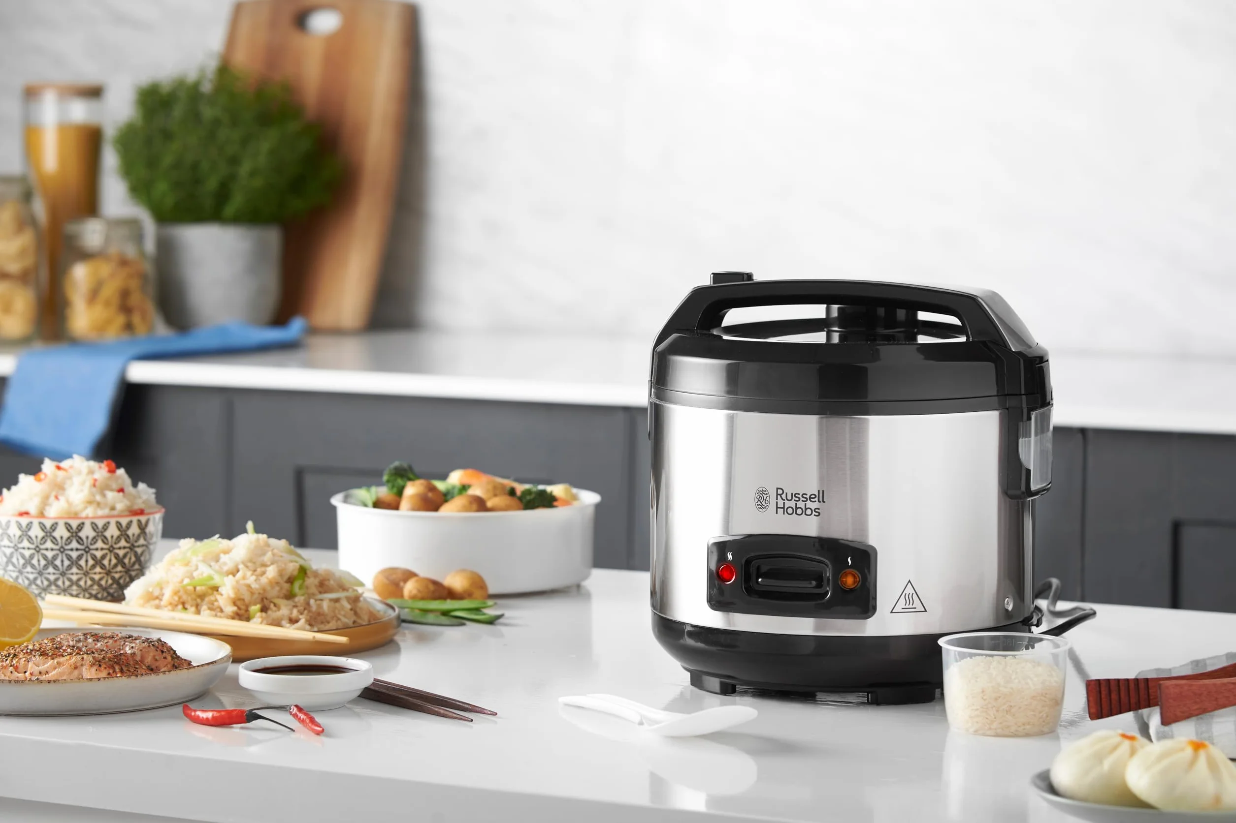 Russell Hobbs Cuociriso e Vaporiera 2 in 1, Multicottura, 6 tazze, 1.2 L, 500 W, Cesta per Carne e Verdure, Lavastoviglie ok, 27080-56 [Esclusiva Amazon]