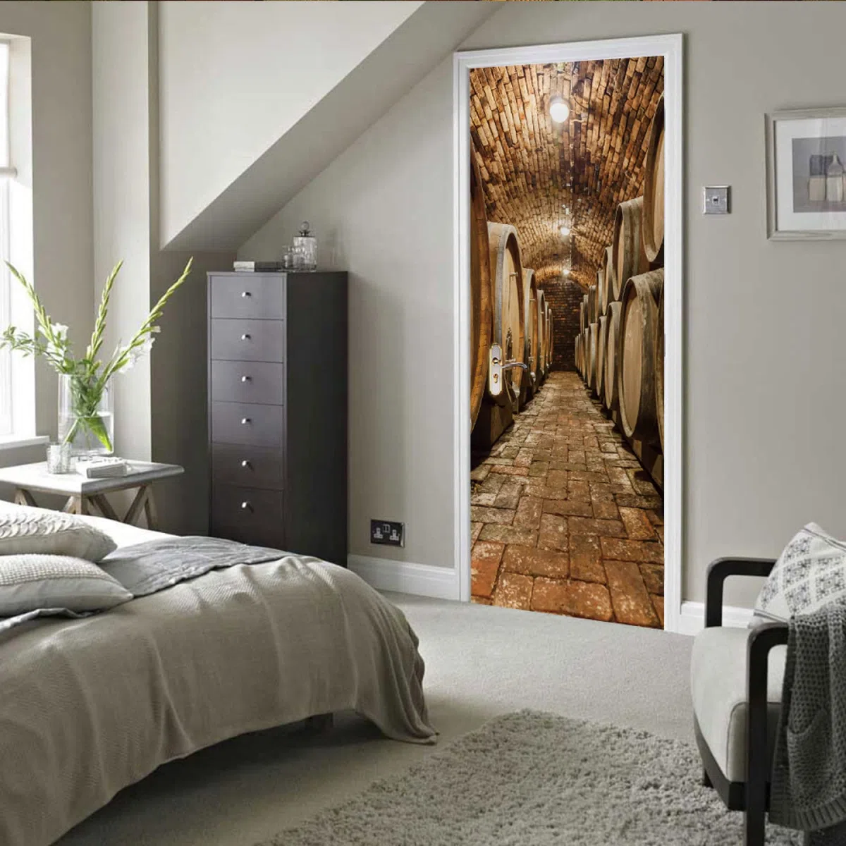 Adesivi Per Porte Interne 3d Moderno Cantina Murale Autoadesivo Decorazione Della Casa Adesivo Da Parete Adesivo Artistico Camera Da Letto Vetro Poster Rimovibile,95x215cm