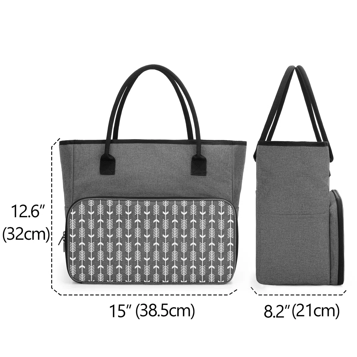 Yarwo Borsa per Lavoro a Maglia e Tote per Lana Gomitolo, Ferri da Maglia o Altri Accessori, Grigio con Motivo a Freccia (Solo Borsa)