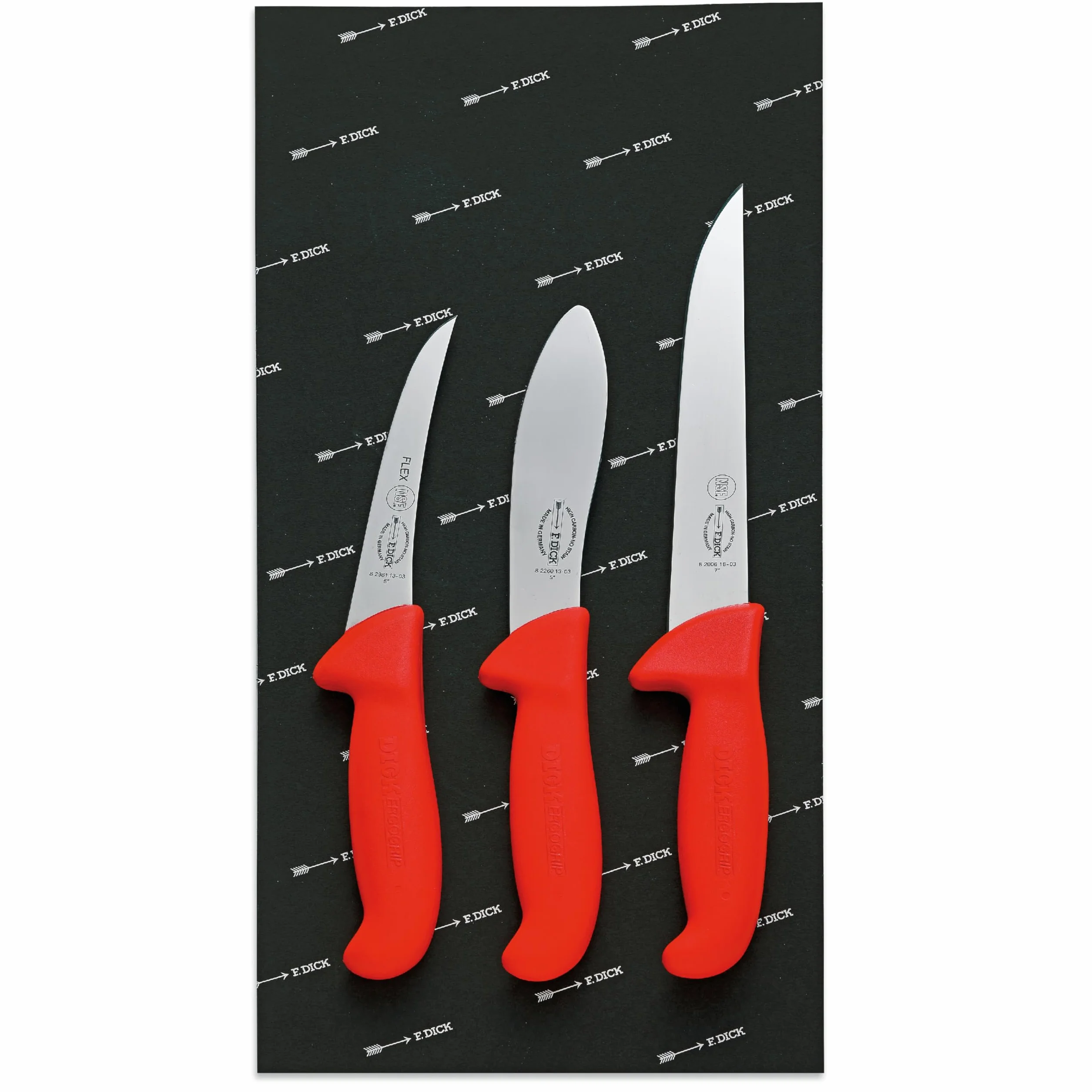 F.DICK Set di Coltelli per la Caccia: per Disossare 13 cm, per Scuoiare 13 cm, per Scannare 18 cm
