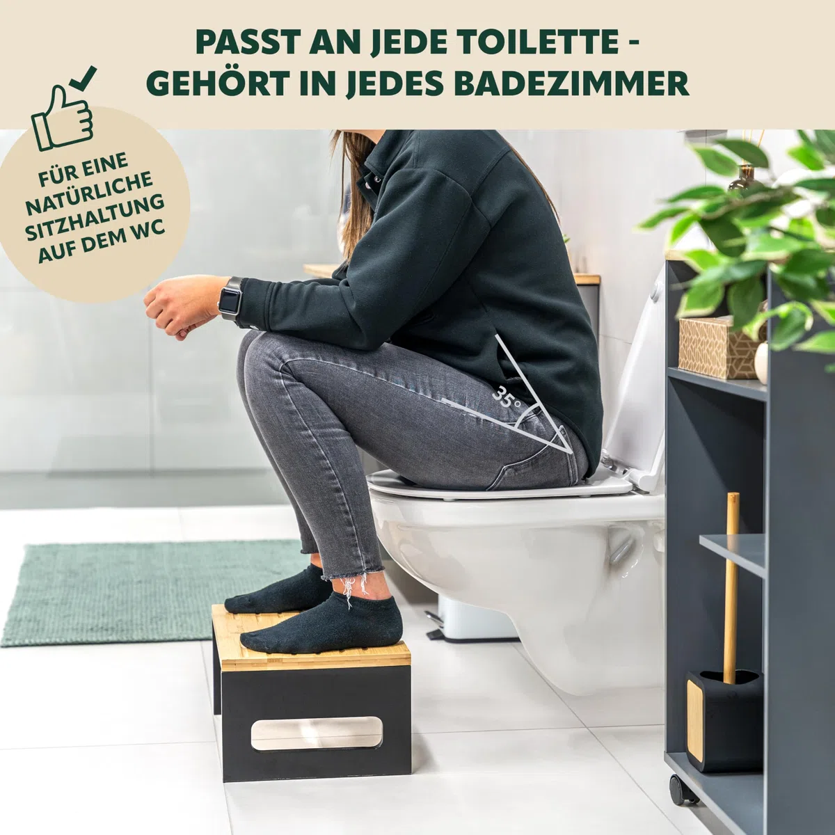 eluno Sgabello WC in bamb? con cuscinetti antiscivolo, pieghevole salvaspazio, stabile sgabello ideale per adulti e bambini, offre sollievo in caso di stitichezza, gonfiore (Nero)