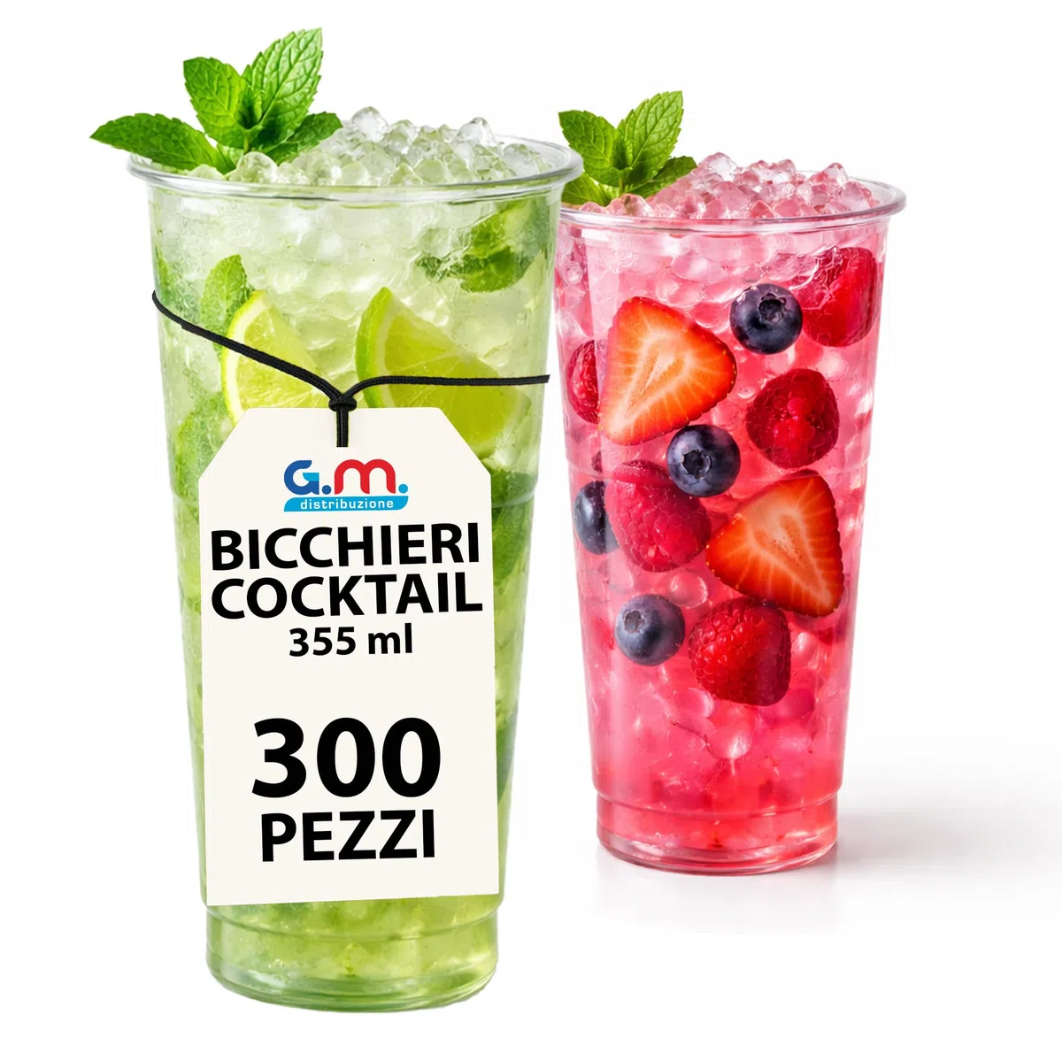 G.M. DISTRIBUZIONE 300 Bicchieri da Cocktail Monouso in Plastica Trasparente da 355ml, Tumbler Usa e Getta di Alta Qualità x Bevande fredde, Riciclabili, Discoteche, Gin tonic, Mojito