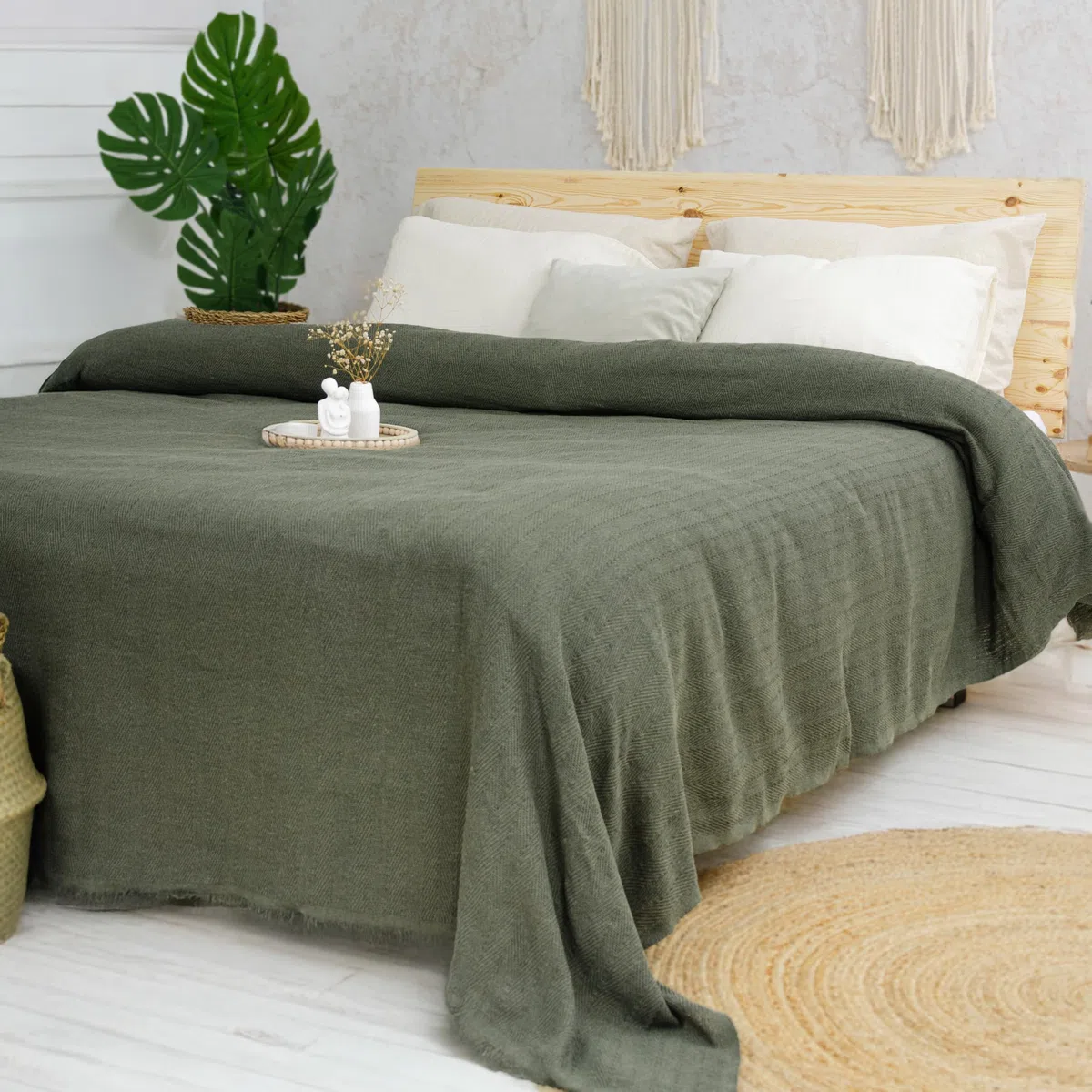 Milam London Copriletto per Letto King Size | Copriletto in Cotone per Divani | Coperte per Letto King Size | 220 x 240 cm | 218,4 x 238,8 cm – Verde Oliva
