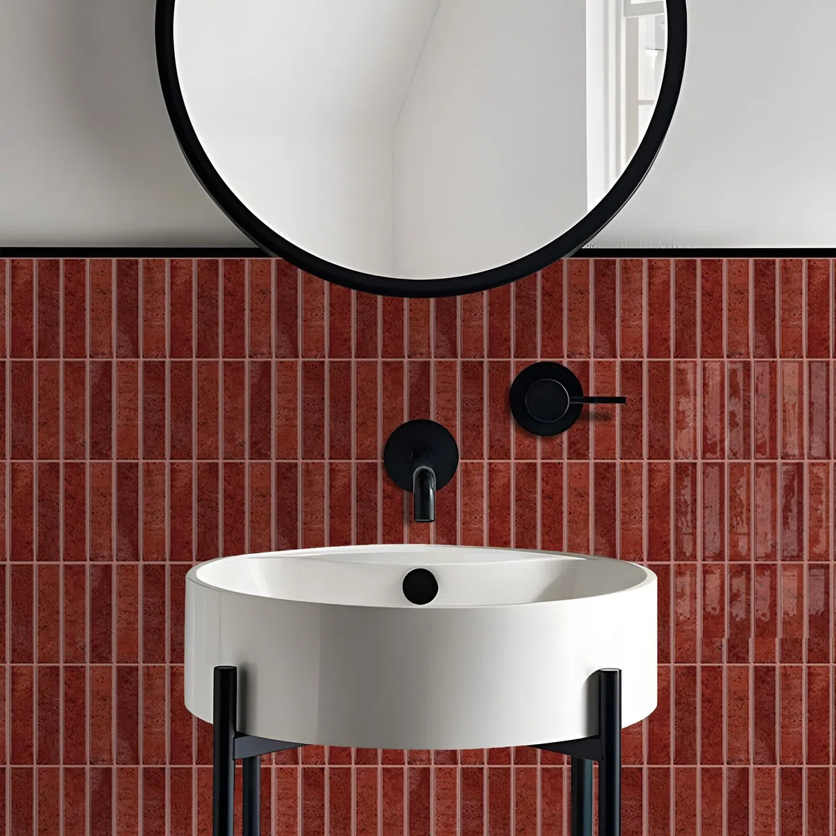 Alwayspon Piastrelle autoadesive da parete, 20 x 25 cm x 10 pezzi, in vinile, stile marmo rosso, piastrelle adesive da parete per cucina e bagno
