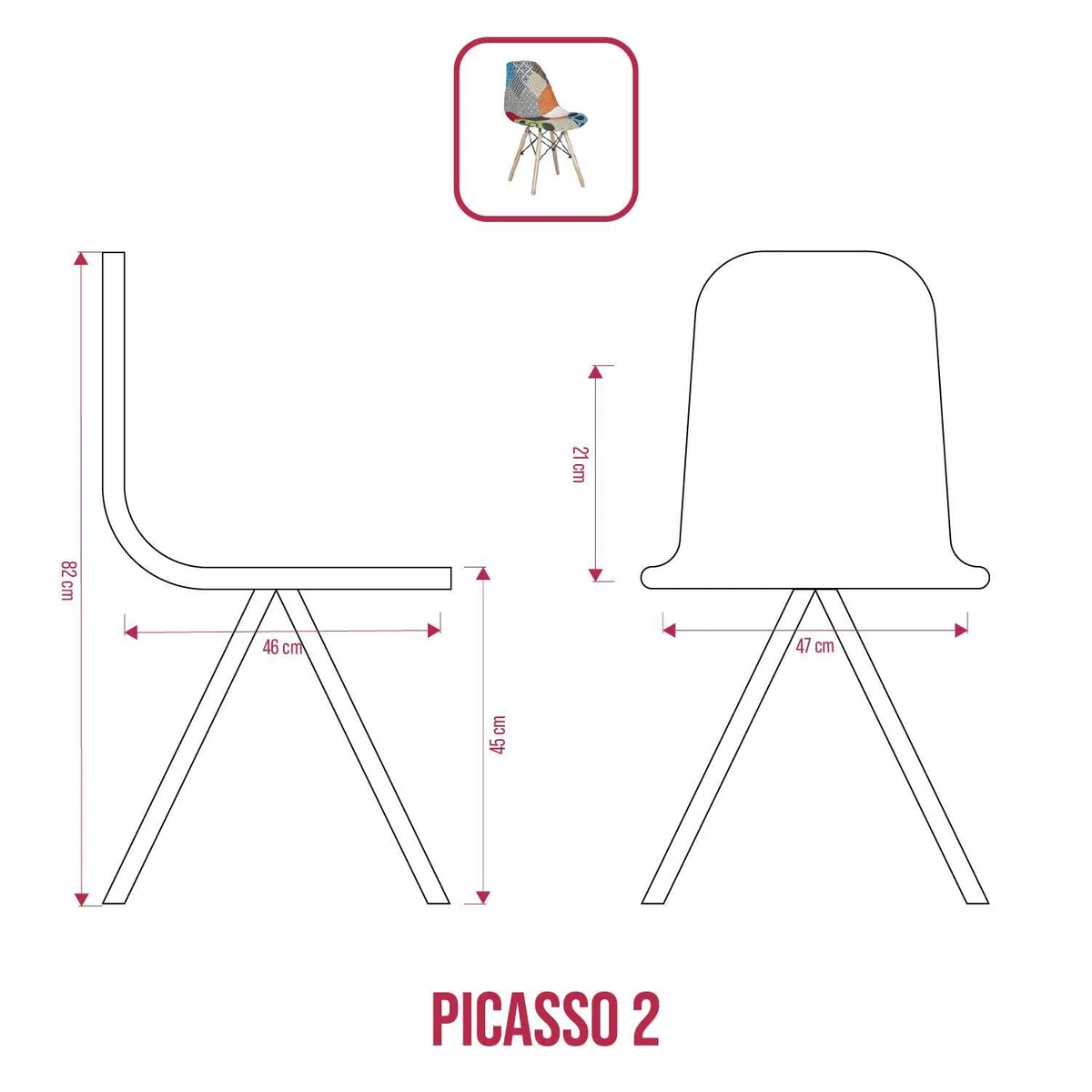 buybuy Sedia Serie Picasso Stile Patchwork Nordico con Seduta in stoffa Imbottita in Spugna Cucita a Mano, Piedi in Legno di Faggio e Metallo, Portata fino a 130kg