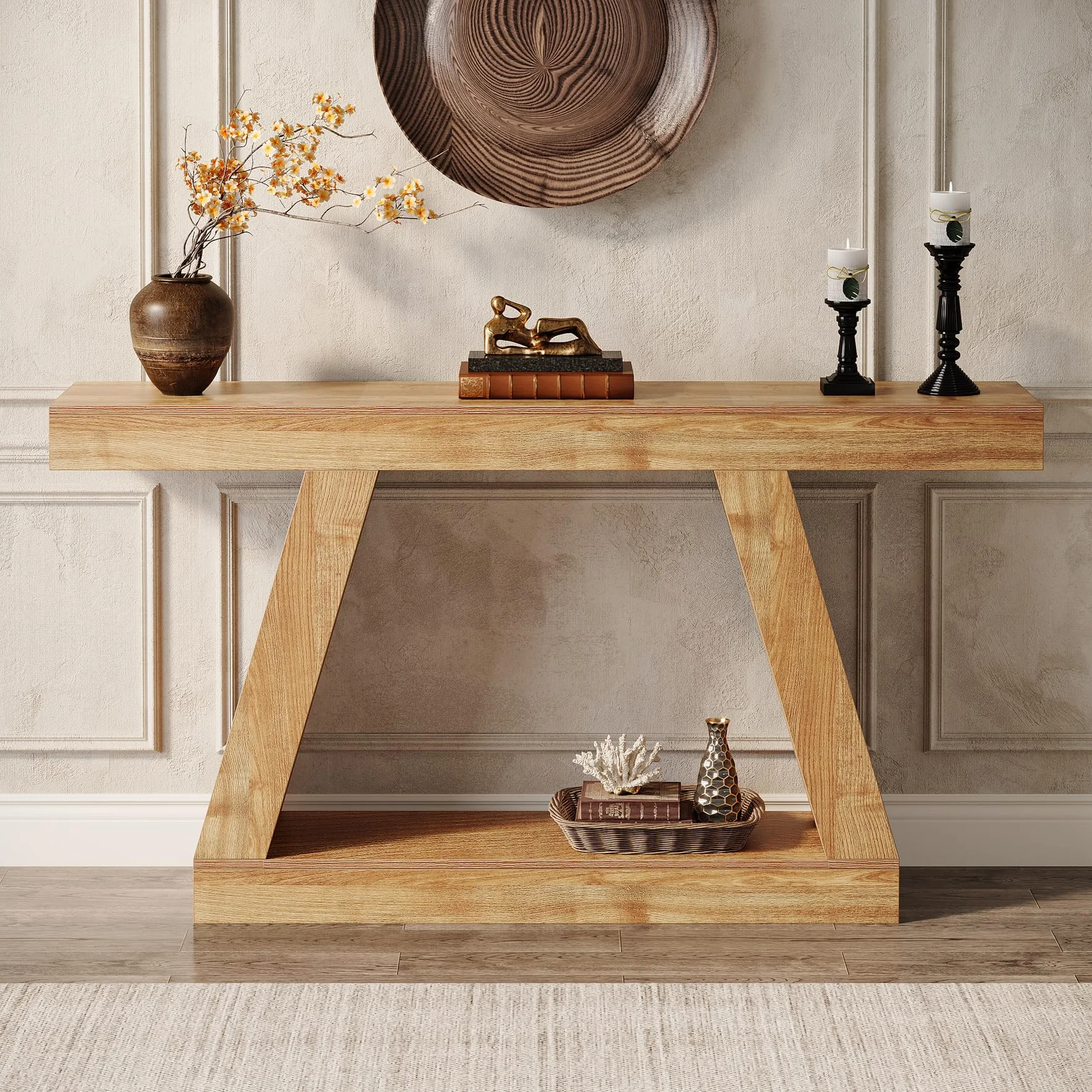 Tribesigns Tavolo Consolle, Consolle Ingresso Industriale, 140 x 30 x 80 cm, Tavolo con Spazio di Archiviazione nel Corridoio per Corridoio, Soggiorno, Marrone Naturale