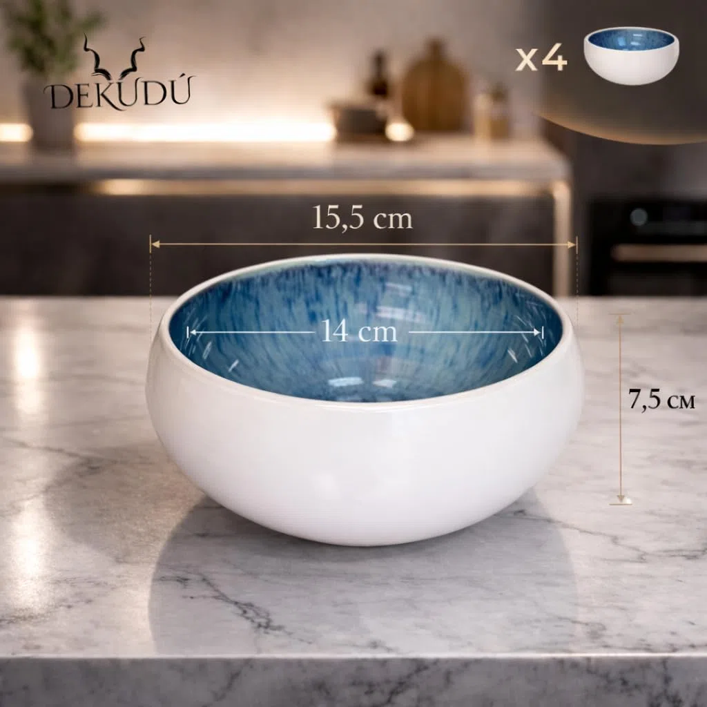 Ciotola colazione Piatti Moderni Ciotole Zuppa Ceramica Gres di Qualità - Realizzata a mano - 4 pezzi ∅ 15,5 cm - Elevata durezza - Lavabile in lavastoviglie e Adatto microonde - Bianco