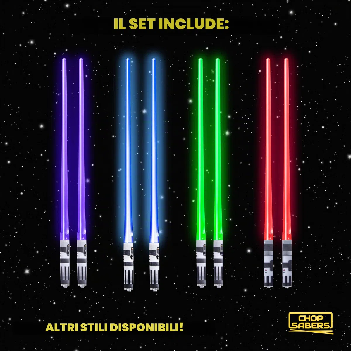 ChopSabers Lightsaber - Bacchette luminose a LED (4 paia, rosso, verde, blu, viola)