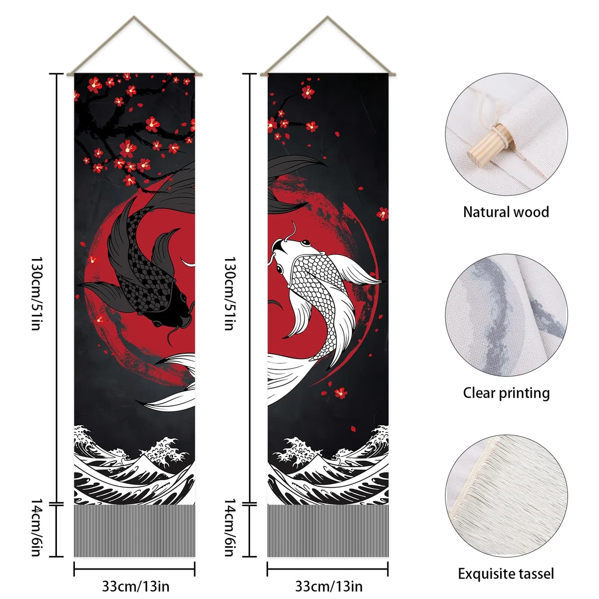 AHANDMAKER Confezione da 2 arazzi retrò Yin Yang Boemi verticali con nappa da appendere a parete, camera da letto, soggiorno, casa, 33 x 130 cm