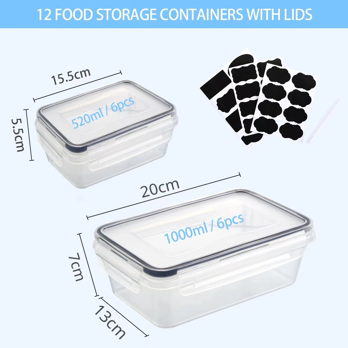 12 Contenitori Ermetici per Alimenti, 6 x1 L + 6 x 500mL, Senza BPA, 100& Ermetica, Portatile