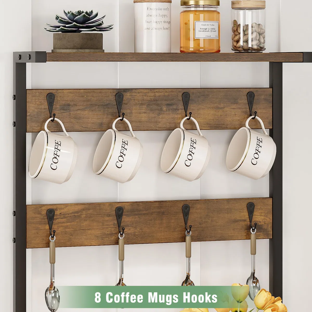 Porta capsule da caffè a 3 ripiani, con cassetto per 56 capsule, 8 ganci per tazze, sciroppi e spezie, scaffale per cucina, caffetteria, ufficio, piano di lavoro, marrone